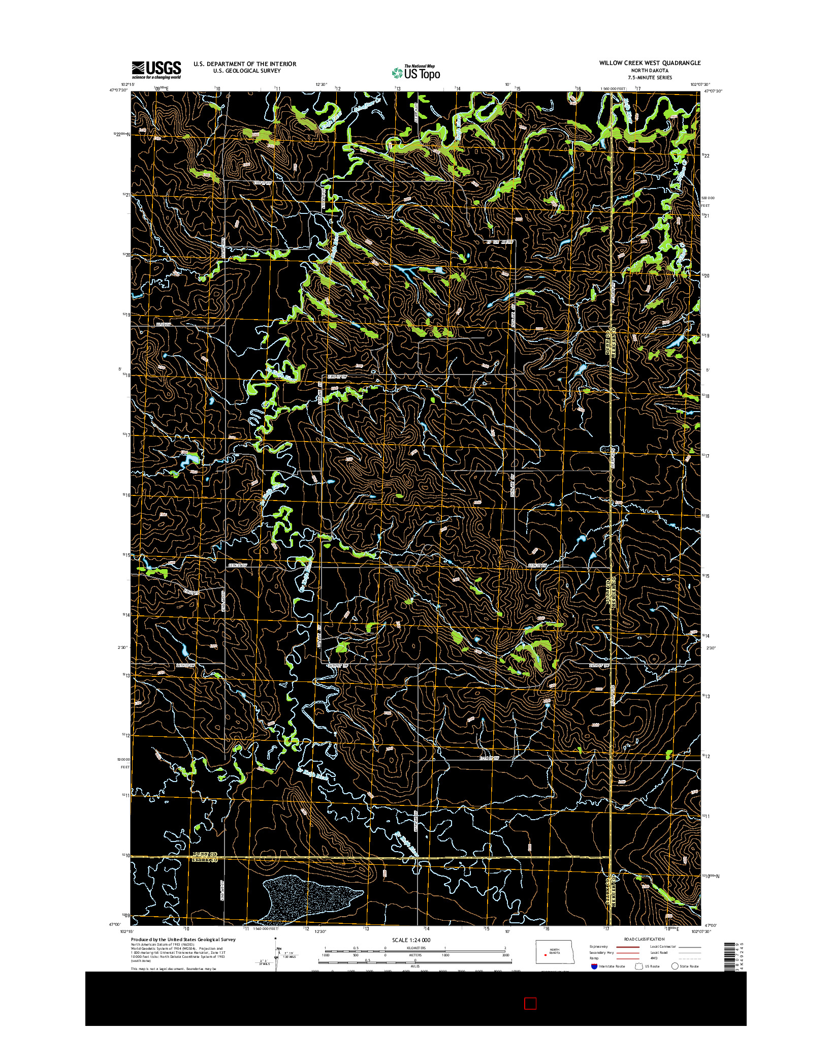 USGS US TOPO 7.5-MINUTE MAP FOR WILLOW CREEK WEST, ND 2014