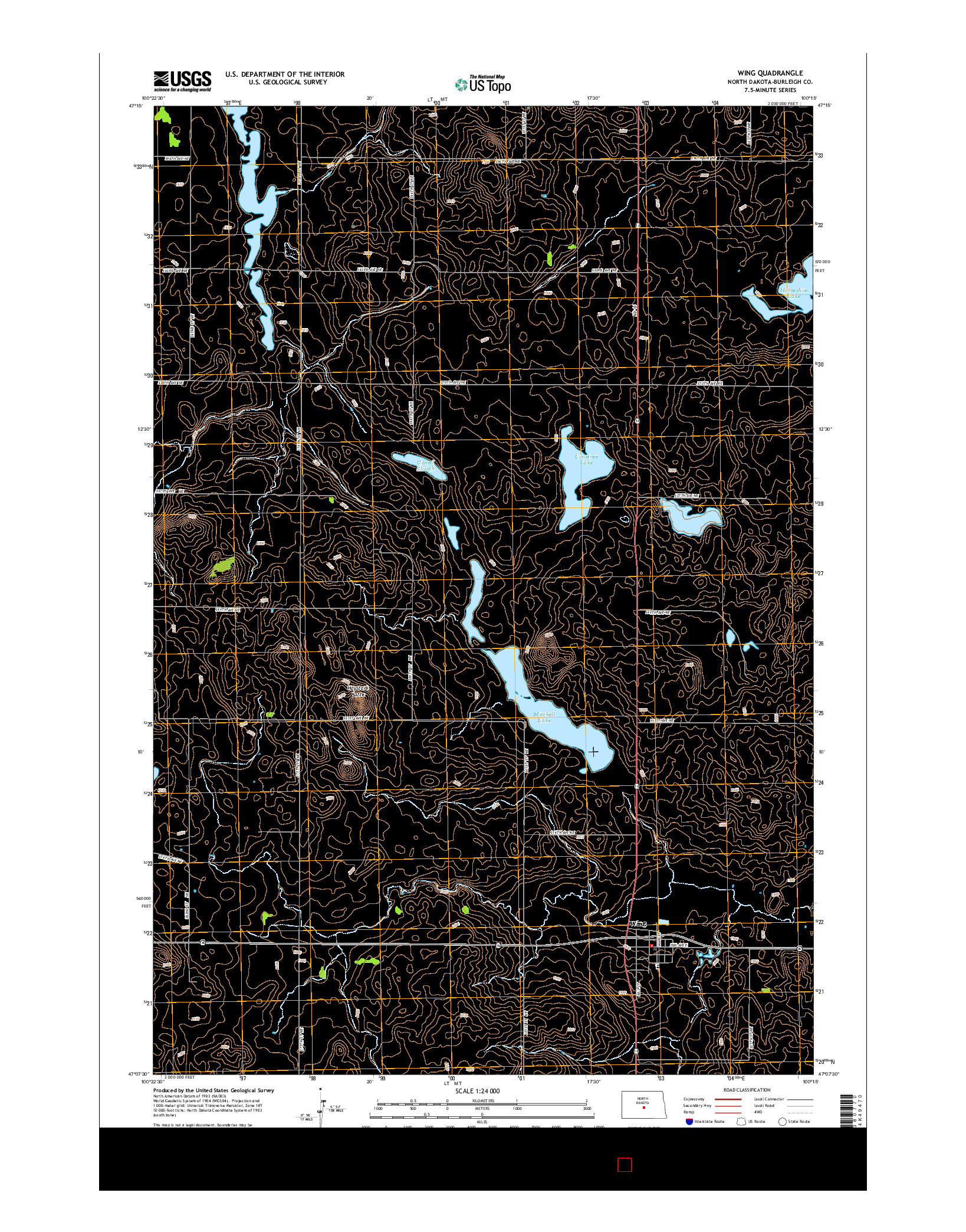 USGS US TOPO 7.5-MINUTE MAP FOR WING, ND 2014