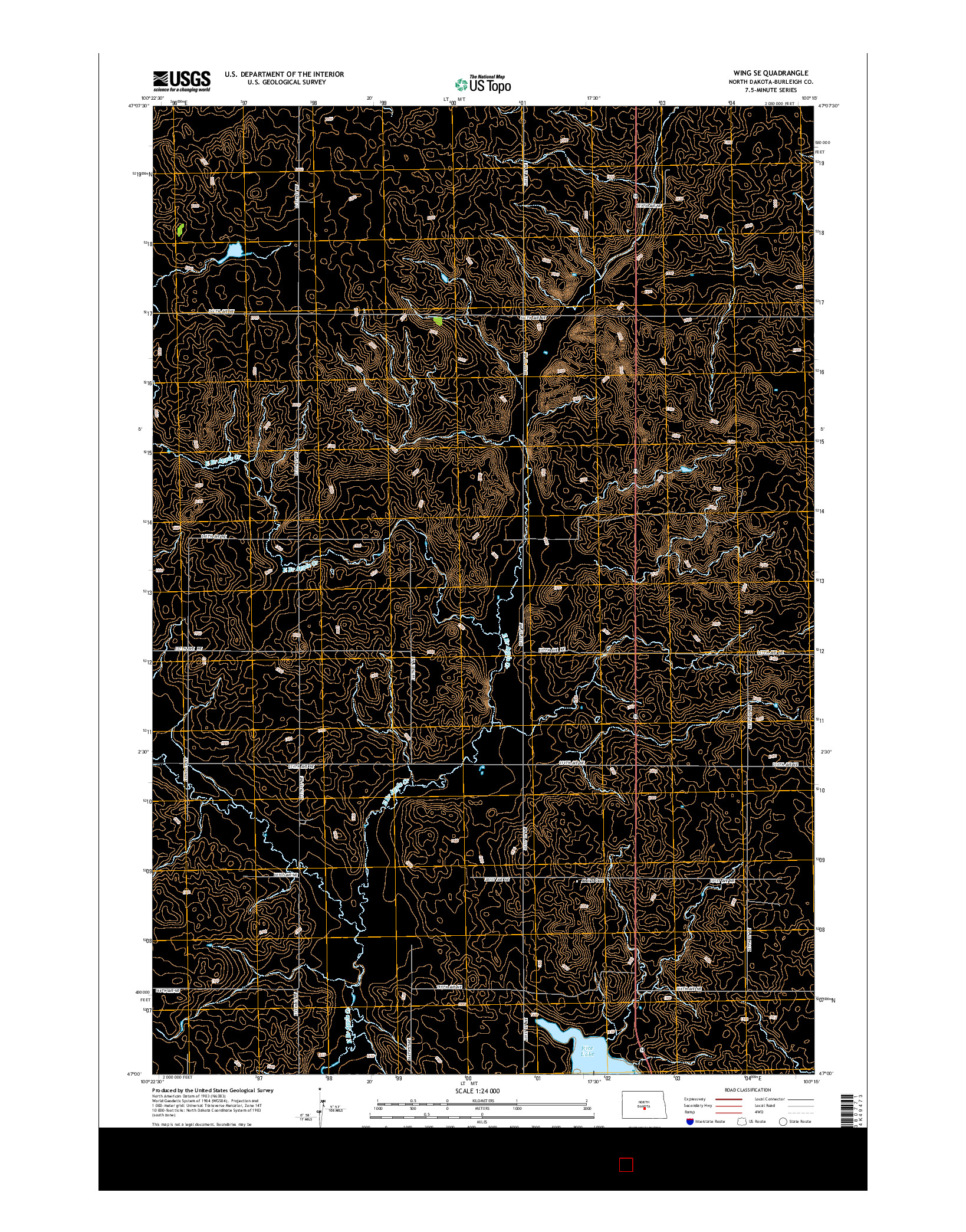 USGS US TOPO 7.5-MINUTE MAP FOR WING SE, ND 2014