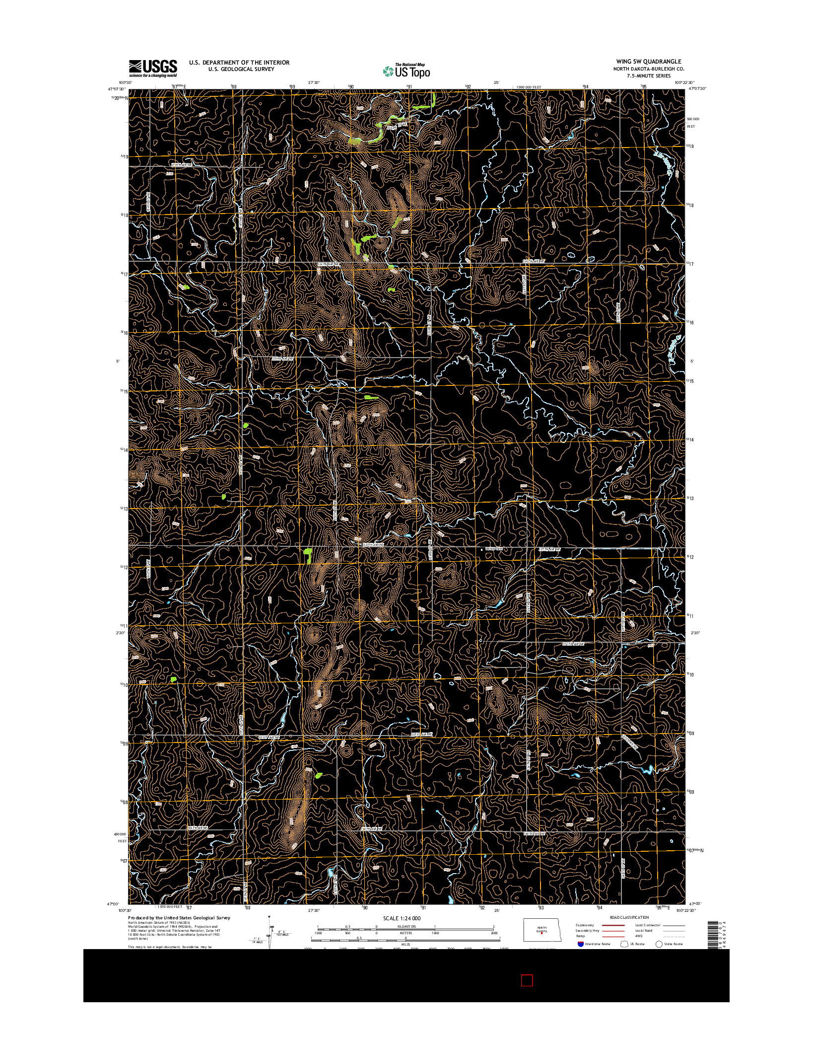USGS US TOPO 7.5-MINUTE MAP FOR WING SW, ND 2014