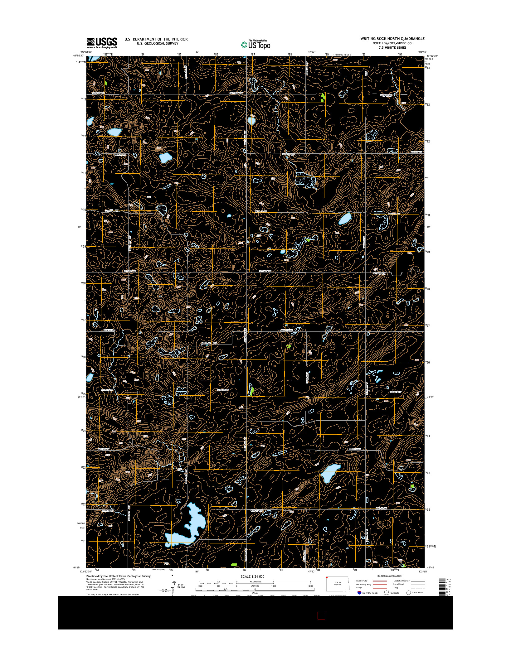 USGS US TOPO 7.5-MINUTE MAP FOR WRITING ROCK NORTH, ND 2014