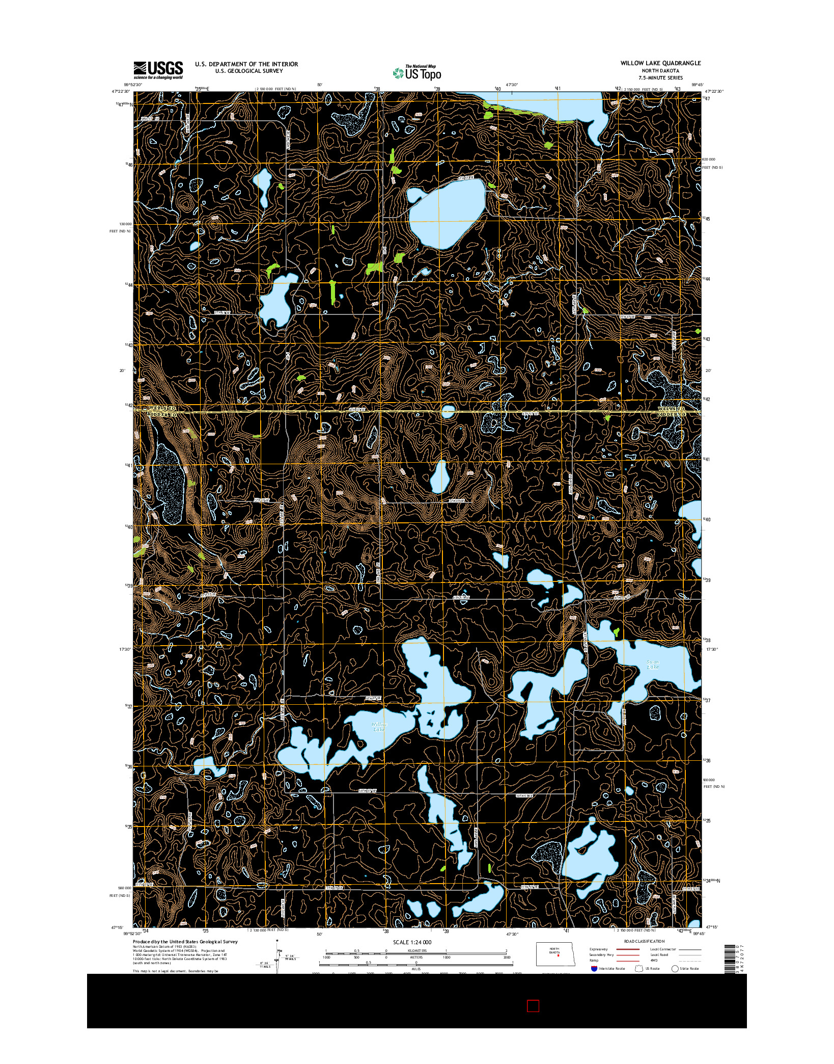 USGS US TOPO 7.5-MINUTE MAP FOR WILLOW LAKE, ND 2014
