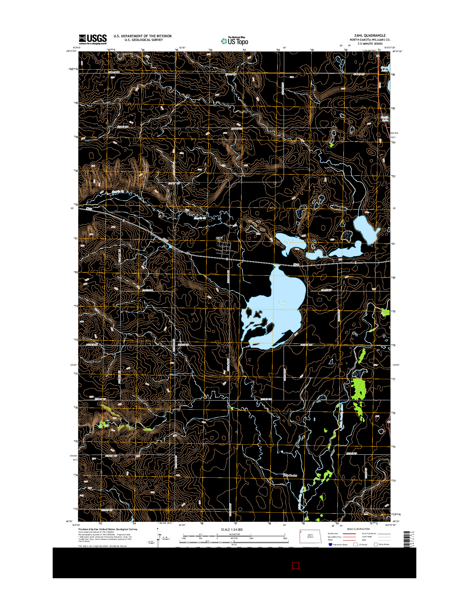 USGS US TOPO 7.5-MINUTE MAP FOR ZAHL, ND 2014