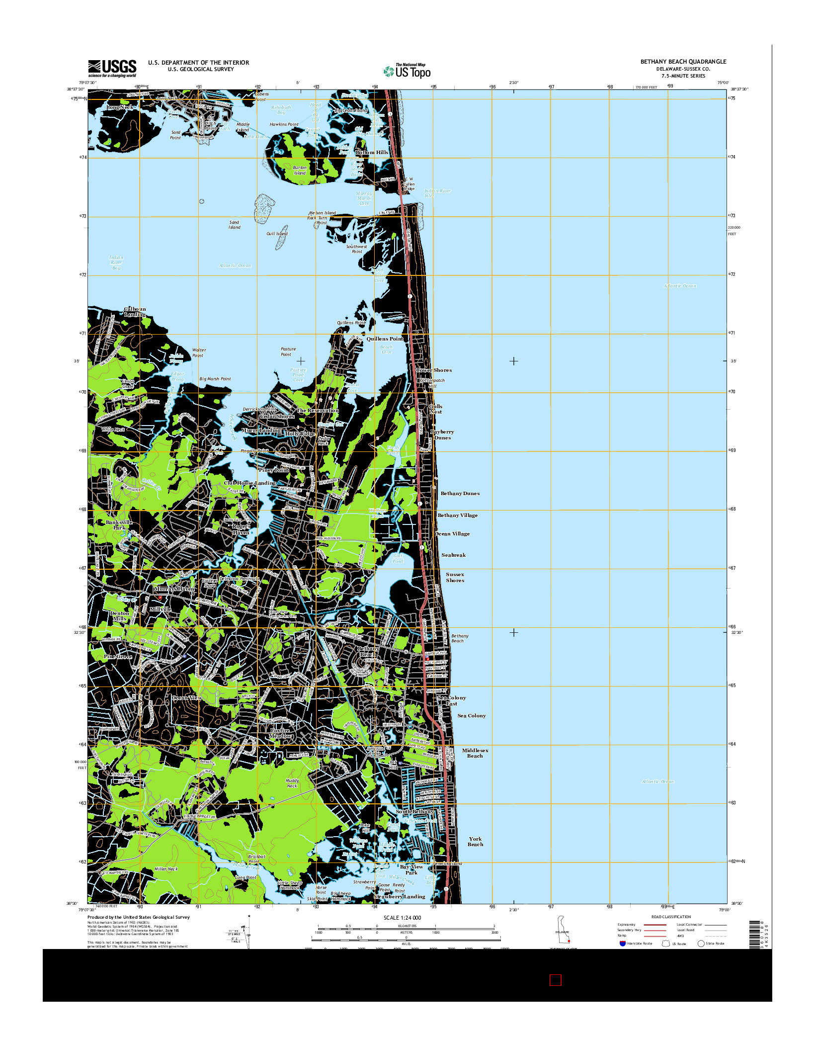 USGS US TOPO 7.5-MINUTE MAP FOR BETHANY BEACH, DE 2014