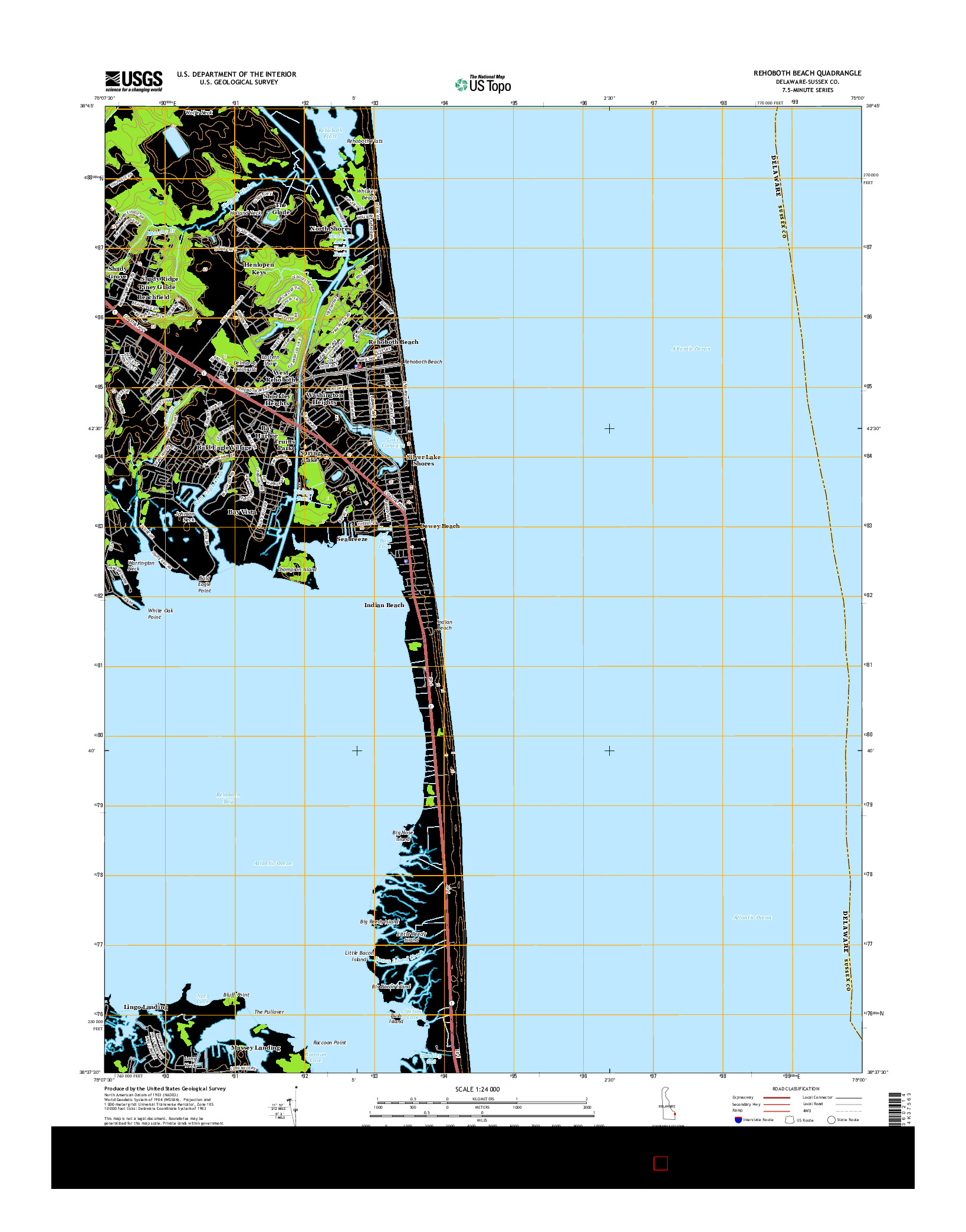 USGS US TOPO 7.5-MINUTE MAP FOR REHOBOTH BEACH, DE 2014