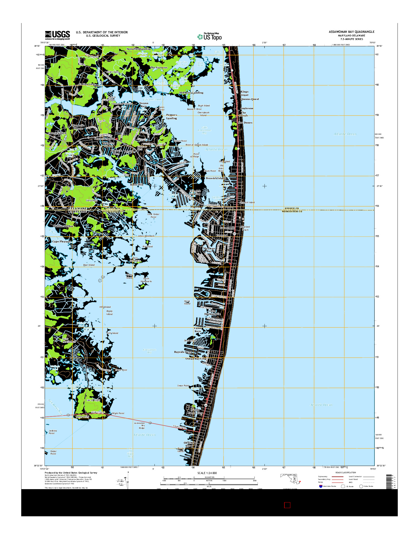 USGS US TOPO 7.5-MINUTE MAP FOR ASSAWOMAN BAY, MD-DE 2014