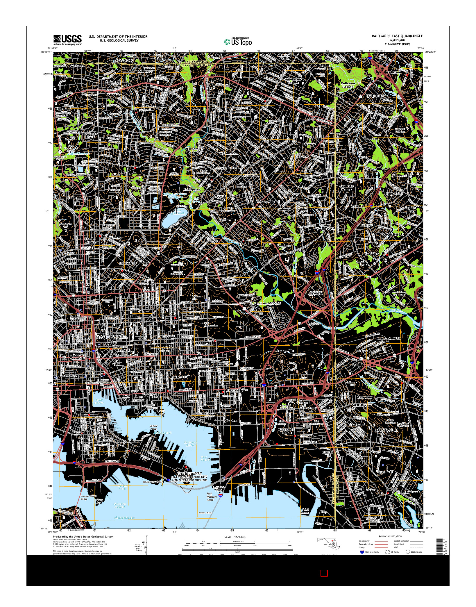 USGS US TOPO 7.5-MINUTE MAP FOR BALTIMORE EAST, MD 2014