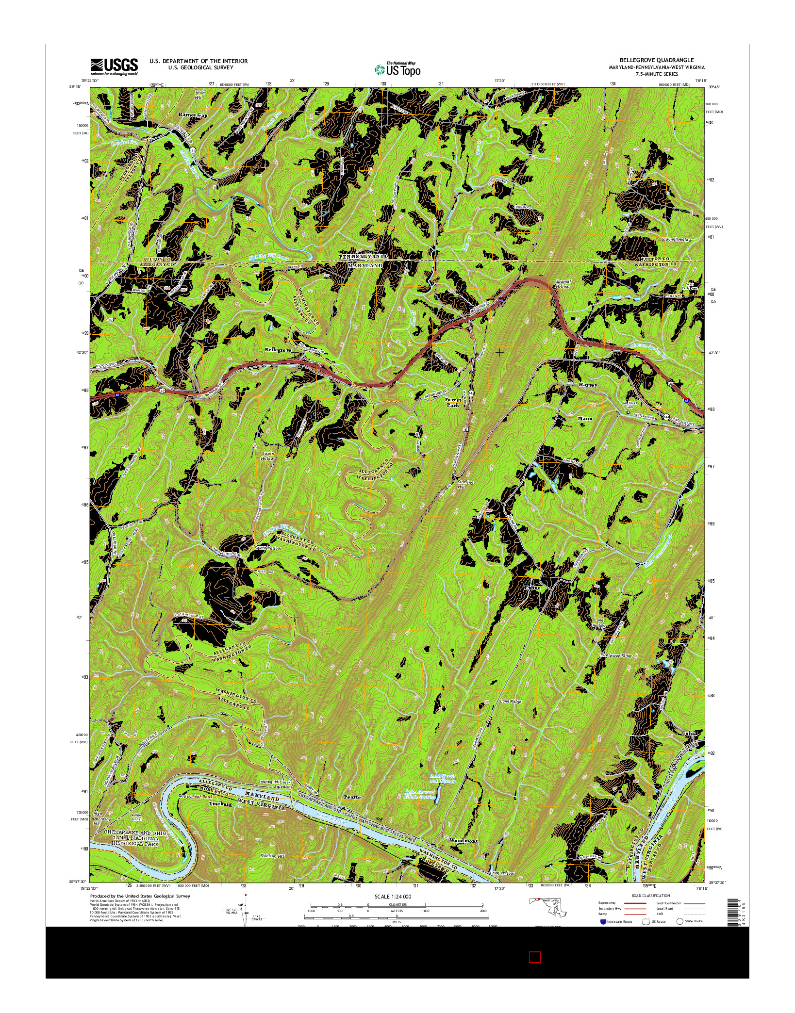 USGS US TOPO 7.5-MINUTE MAP FOR BELLEGROVE, MD-PA-WV 2014