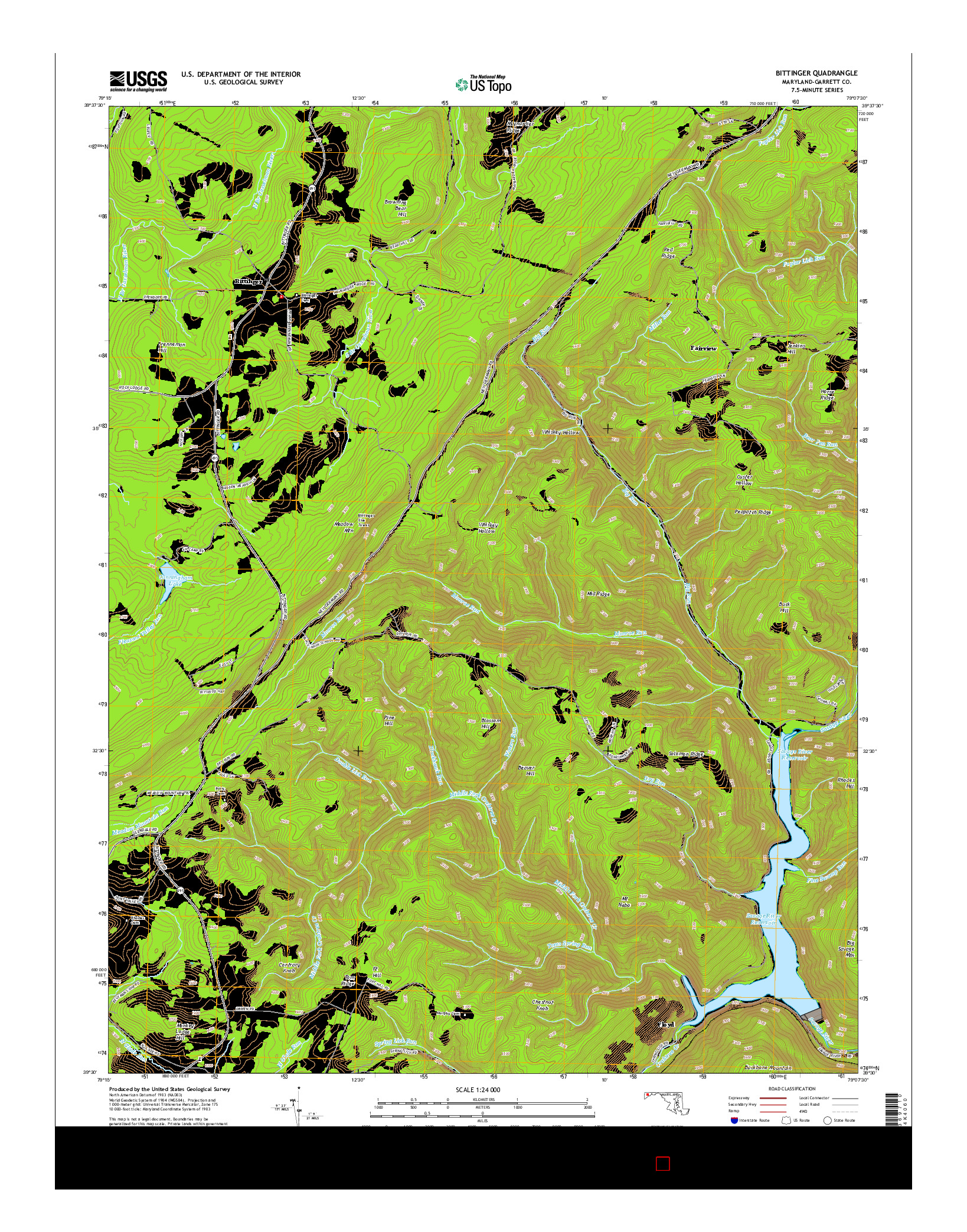 USGS US TOPO 7.5-MINUTE MAP FOR BITTINGER, MD 2014