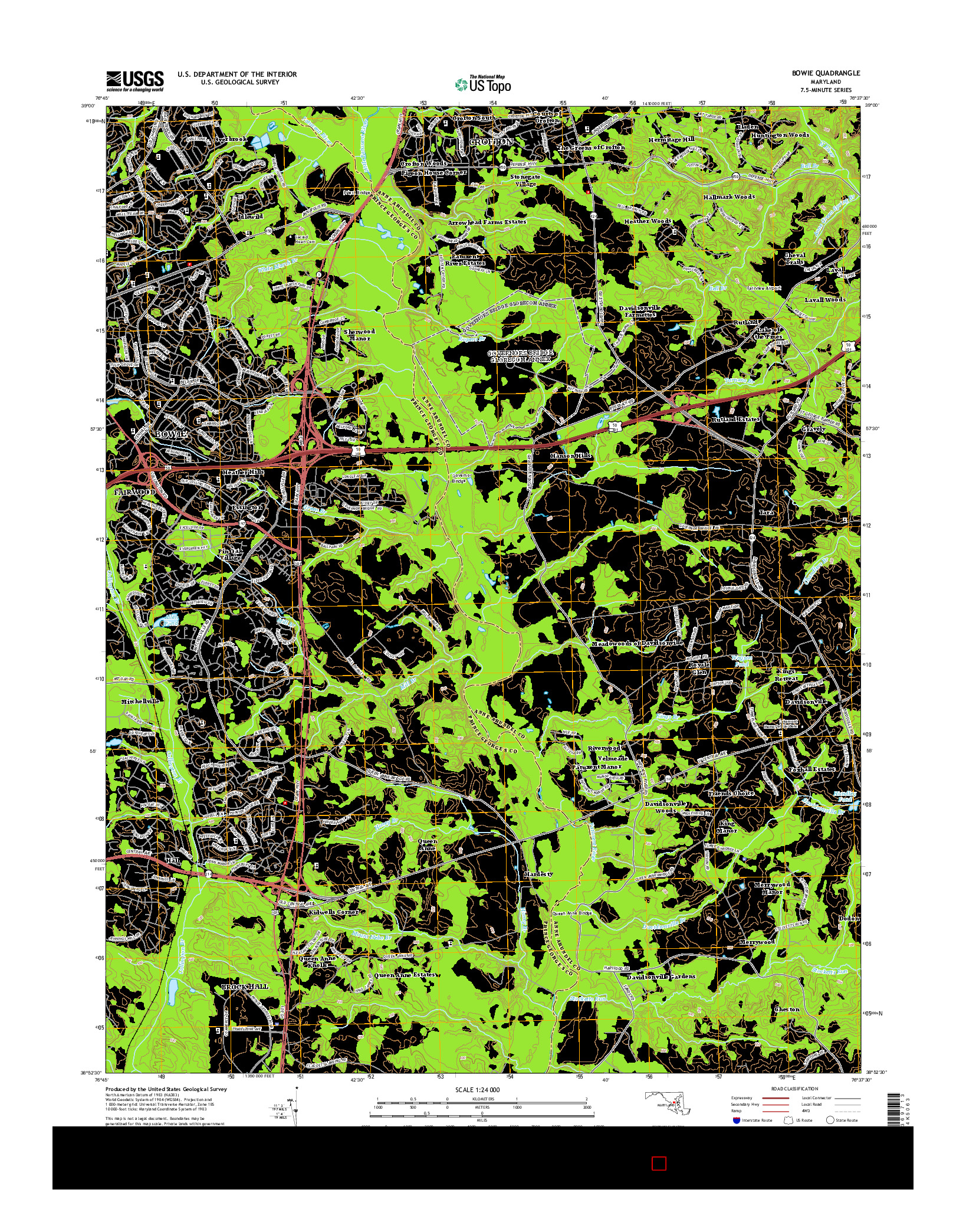 USGS US TOPO 7.5-MINUTE MAP FOR BOWIE, MD 2014