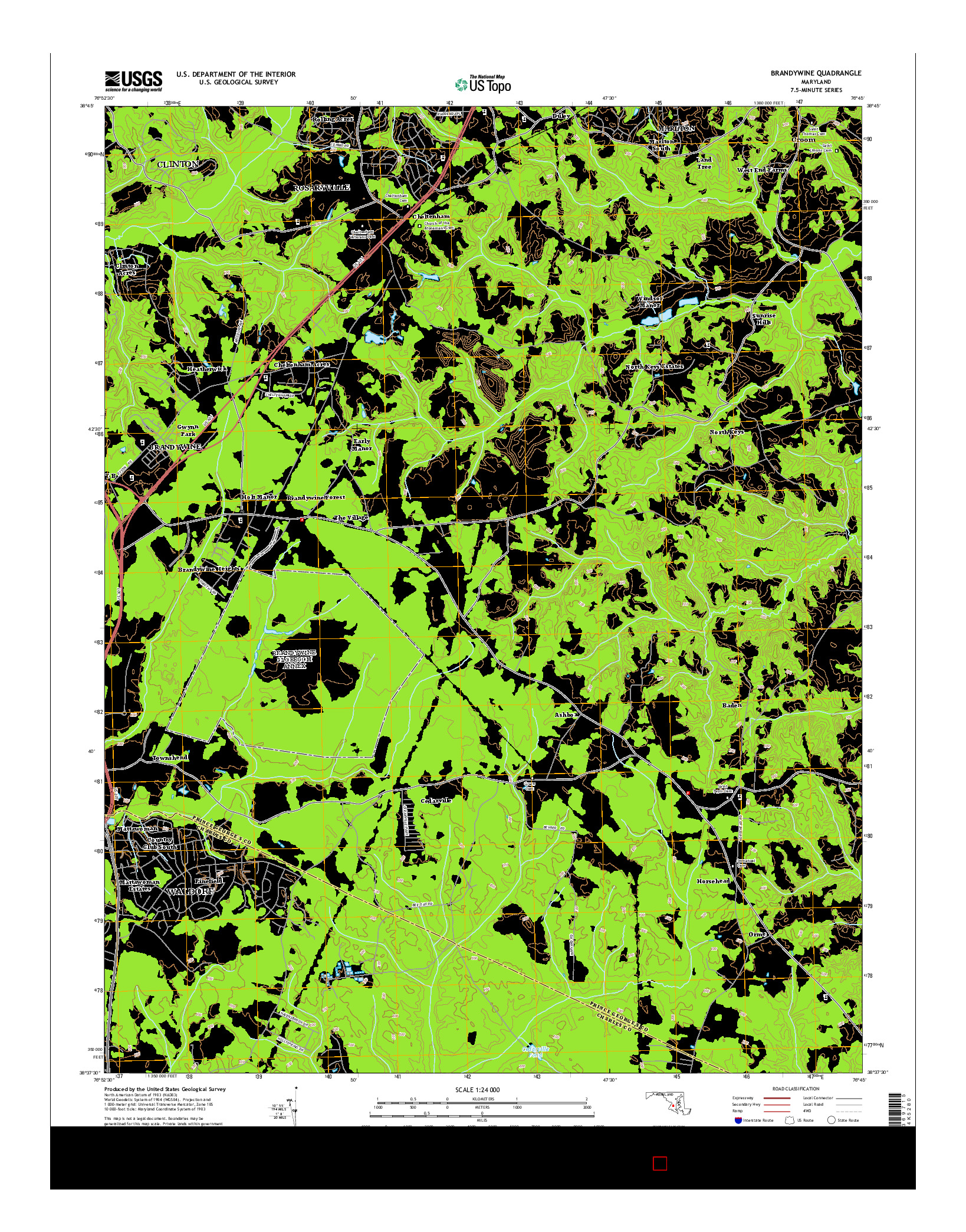 USGS US TOPO 7.5-MINUTE MAP FOR BRANDYWINE, MD 2014