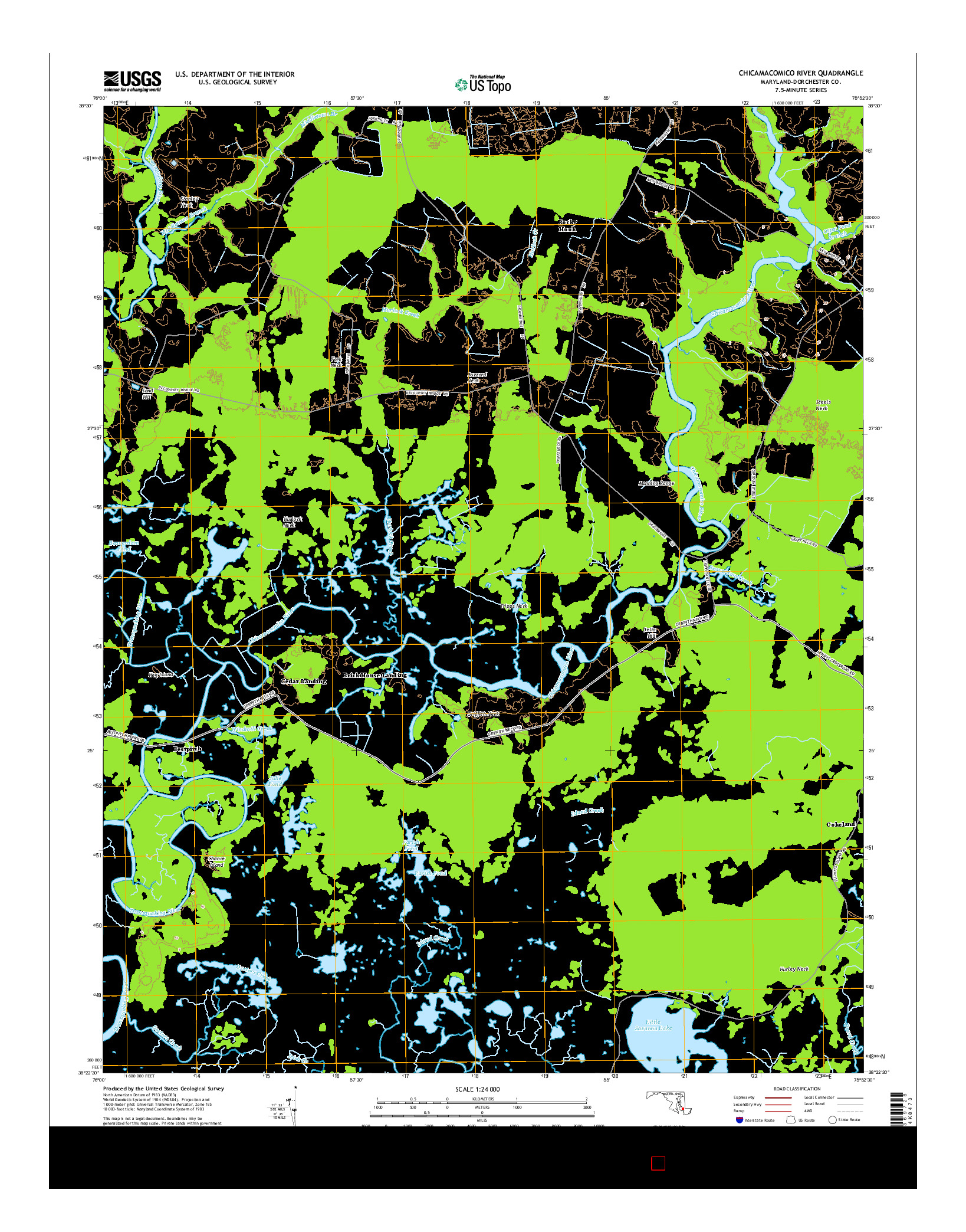 USGS US TOPO 7.5-MINUTE MAP FOR CHICAMACOMICO RIVER, MD 2014