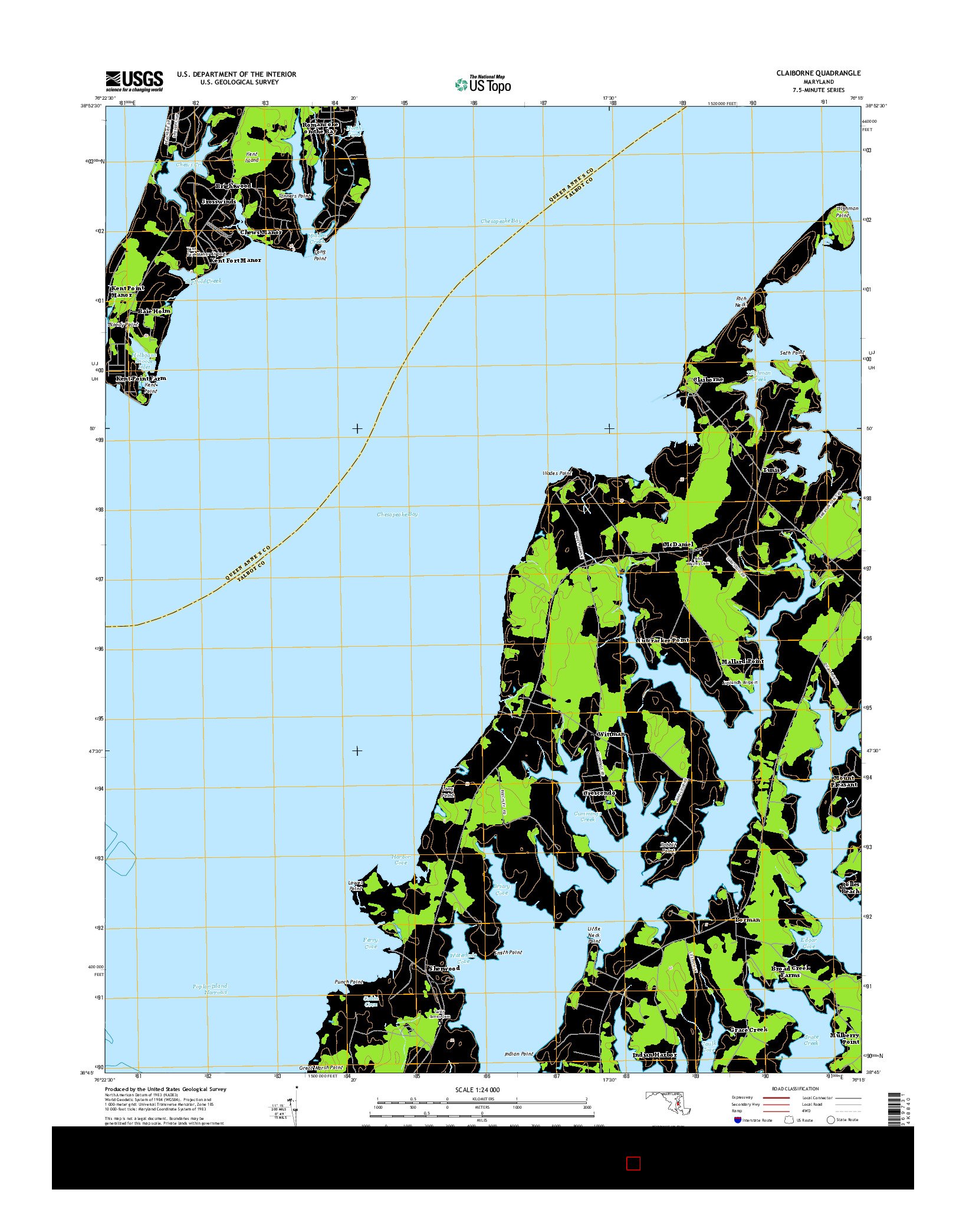 USGS US TOPO 7.5-MINUTE MAP FOR CLAIBORNE, MD 2014