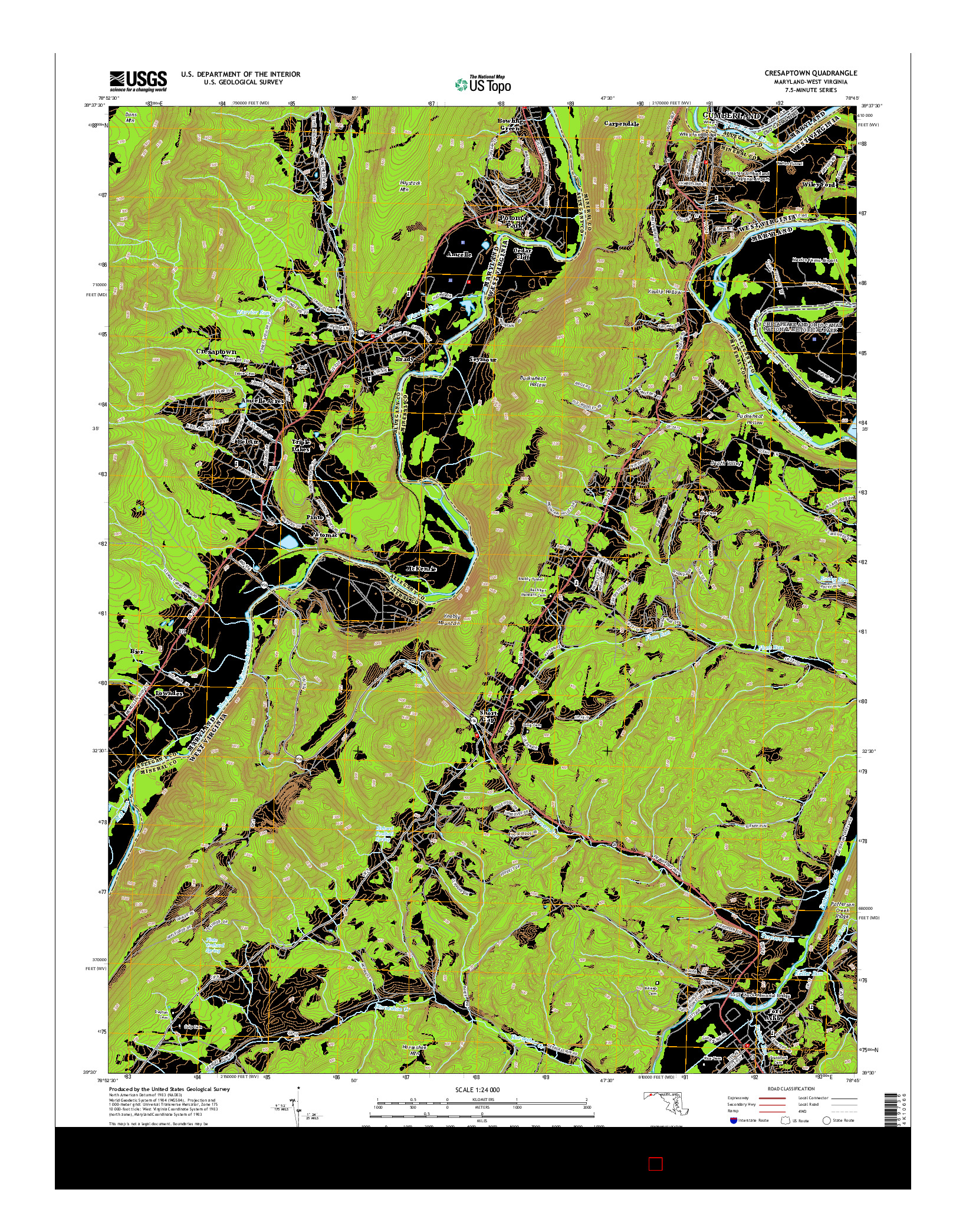 USGS US TOPO 7.5-MINUTE MAP FOR CRESAPTOWN, MD-WV 2014