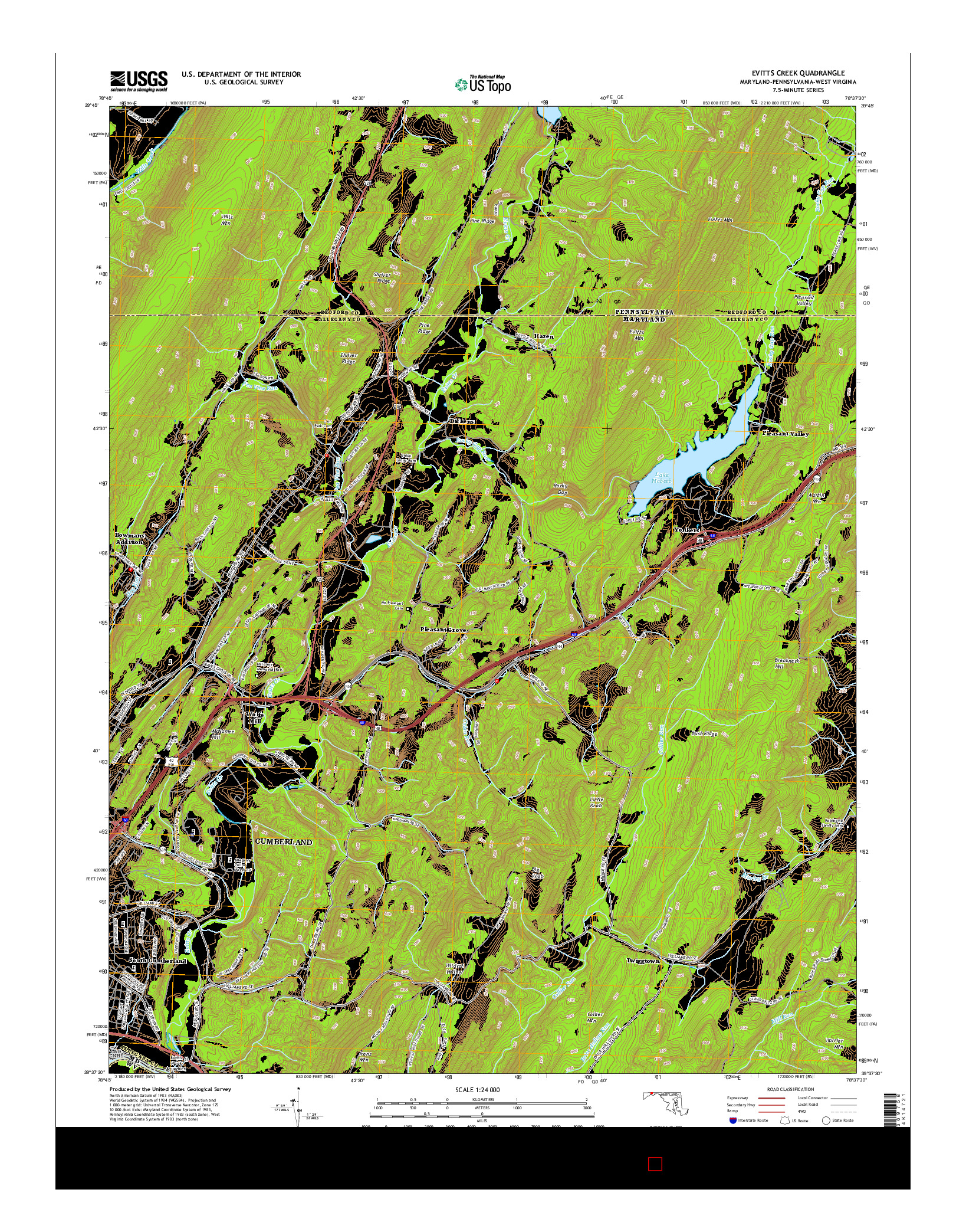 USGS US TOPO 7.5-MINUTE MAP FOR EVITTS CREEK, MD-PA-WV 2014