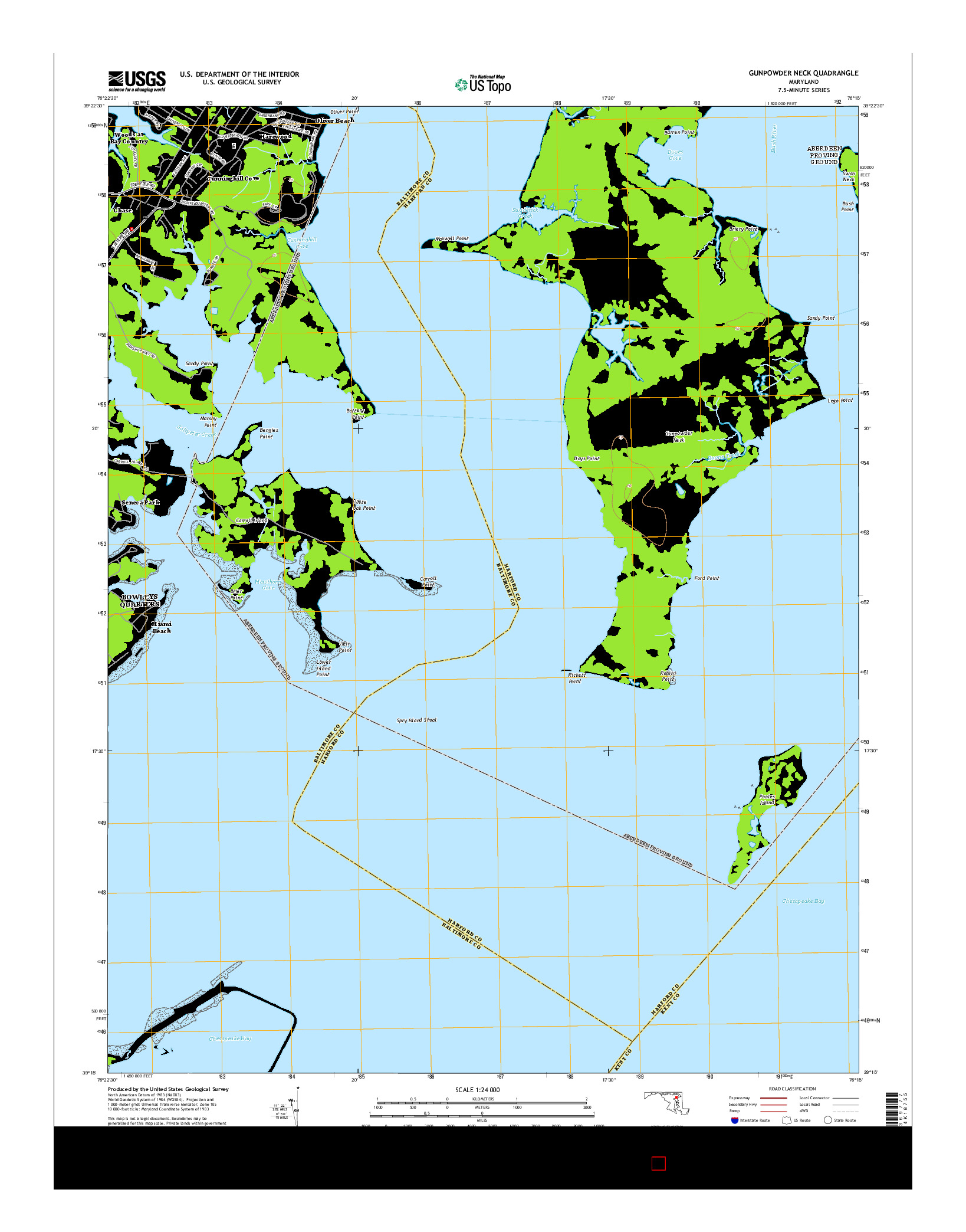 USGS US TOPO 7.5-MINUTE MAP FOR GUNPOWDER NECK, MD 2014