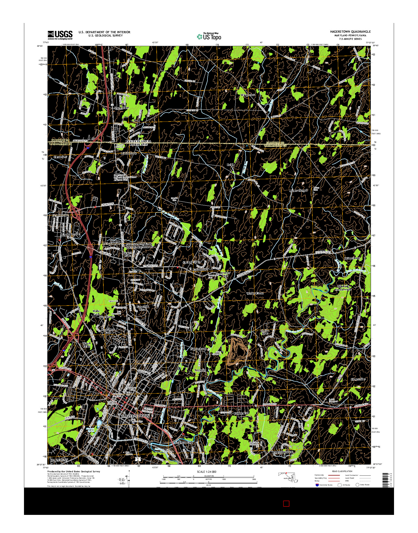 USGS US TOPO 7.5-MINUTE MAP FOR HAGERSTOWN, MD-PA 2014