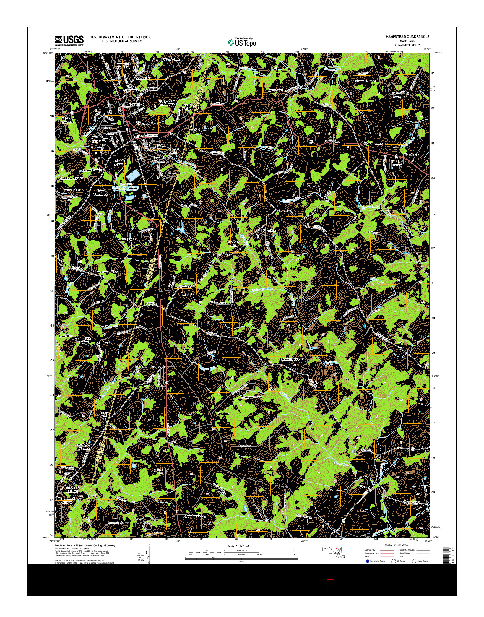 USGS US TOPO 7.5-MINUTE MAP FOR HAMPSTEAD, MD 2014