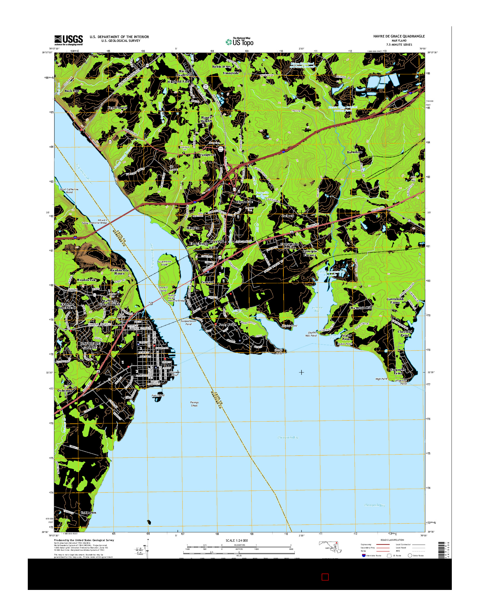 USGS US TOPO 7.5-MINUTE MAP FOR HAVRE DE GRACE, MD 2014