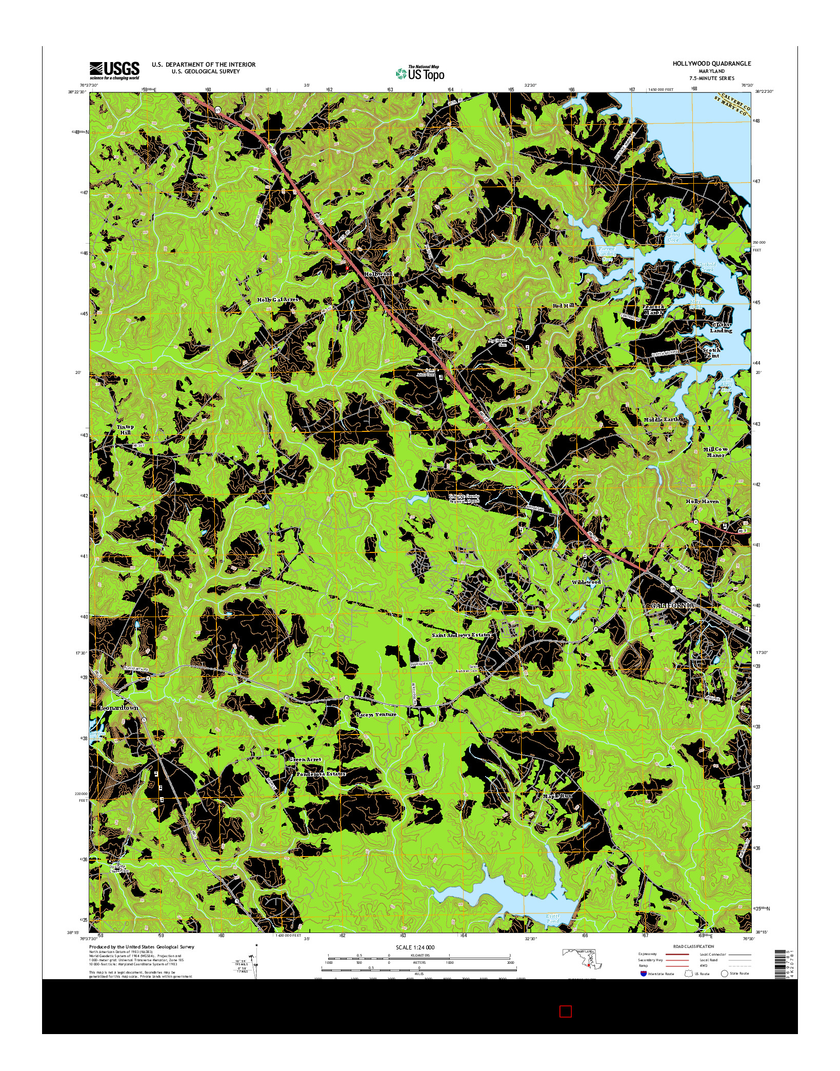 USGS US TOPO 7.5-MINUTE MAP FOR HOLLYWOOD, MD 2014