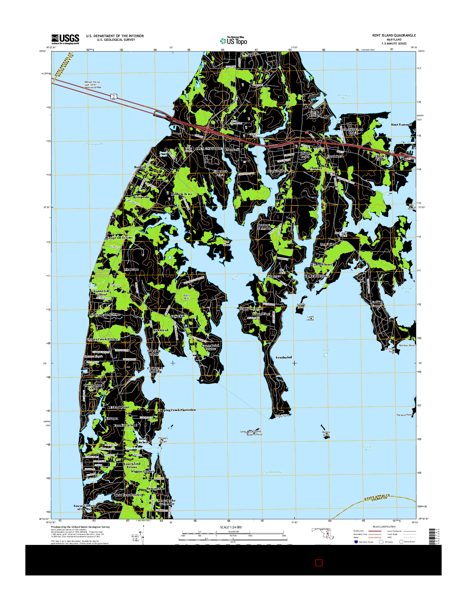 USGS US TOPO 7.5-MINUTE MAP FOR KENT ISLAND, MD 2014