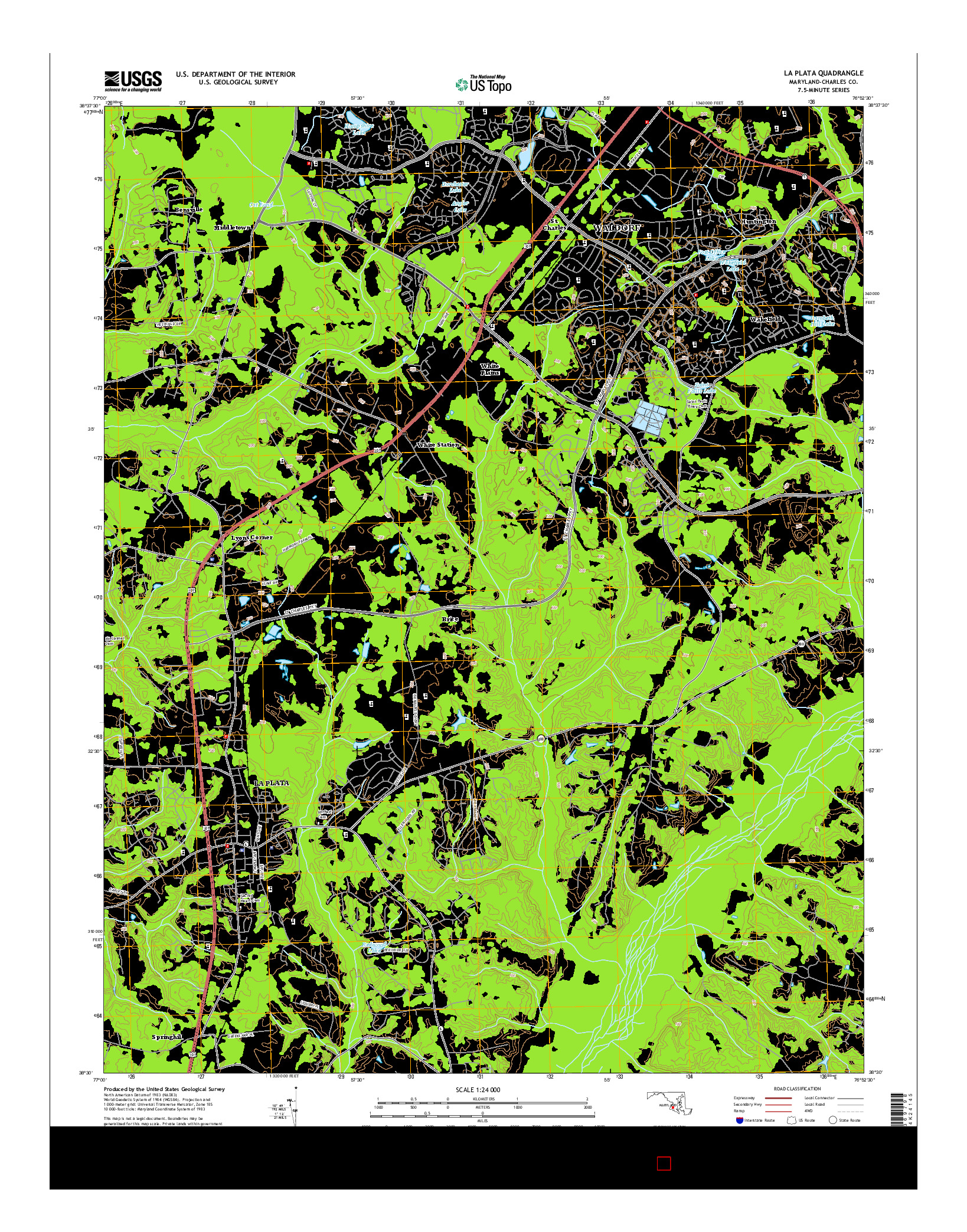 USGS US TOPO 7.5-MINUTE MAP FOR LA PLATA, MD 2014