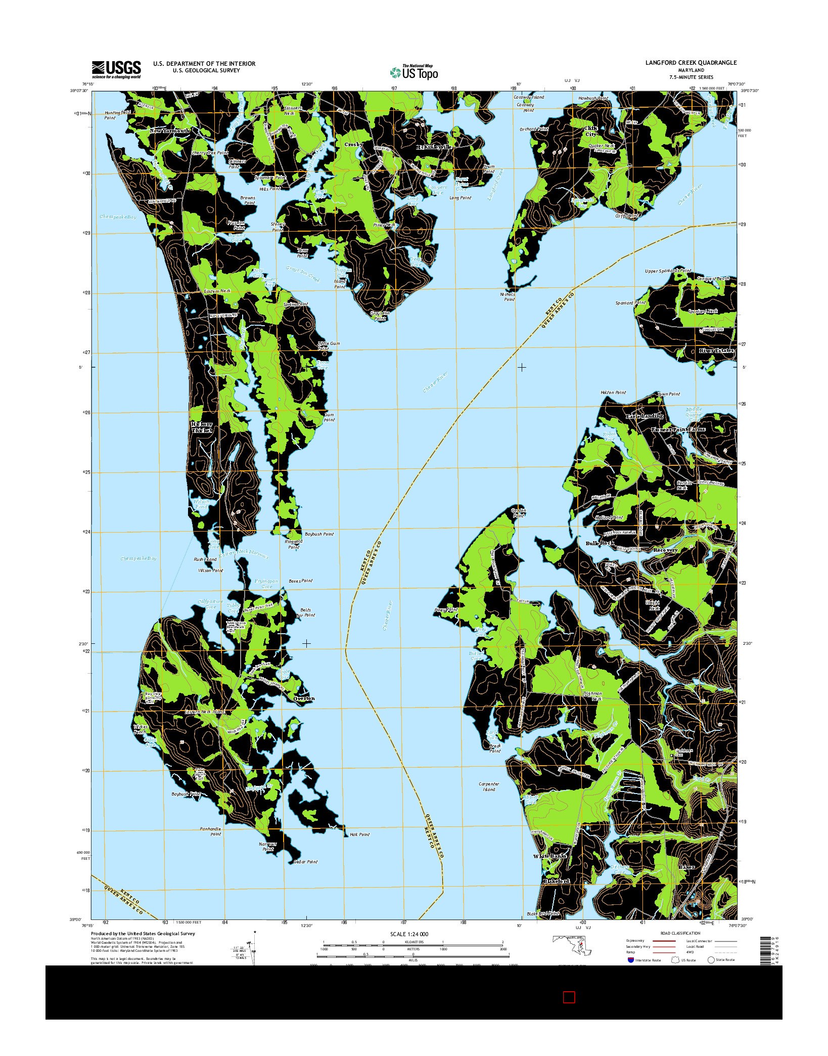 USGS US TOPO 7.5-MINUTE MAP FOR LANGFORD CREEK, MD 2014