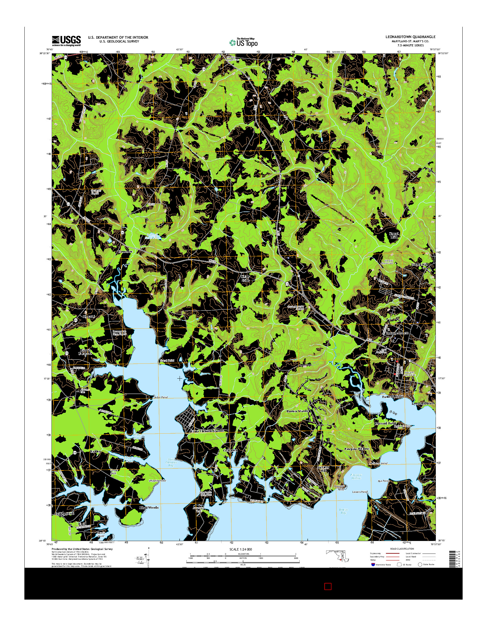 USGS US TOPO 7.5-MINUTE MAP FOR LEONARDTOWN, MD 2014