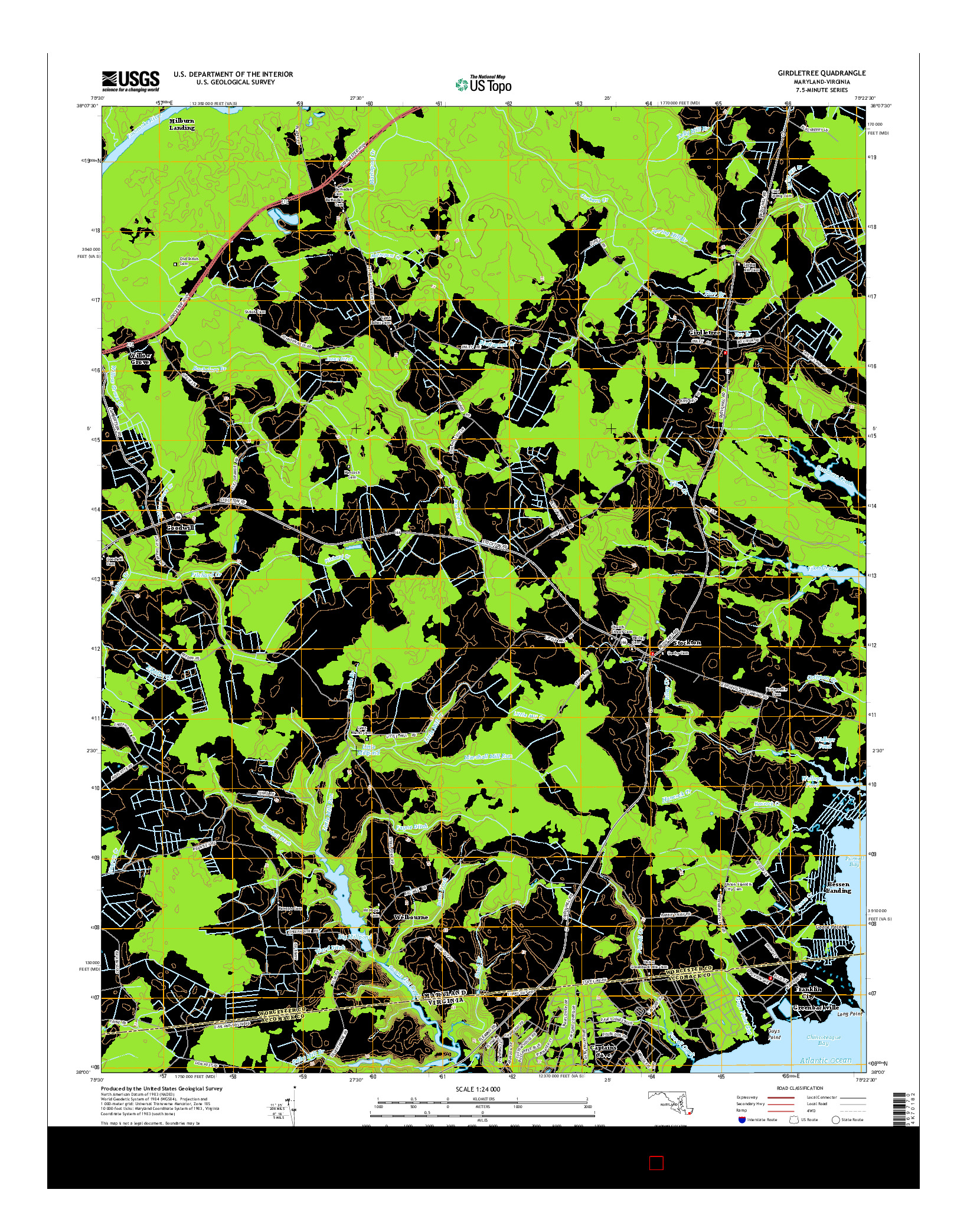 USGS US TOPO 7.5-MINUTE MAP FOR GIRDLETREE, MD-VA 2014