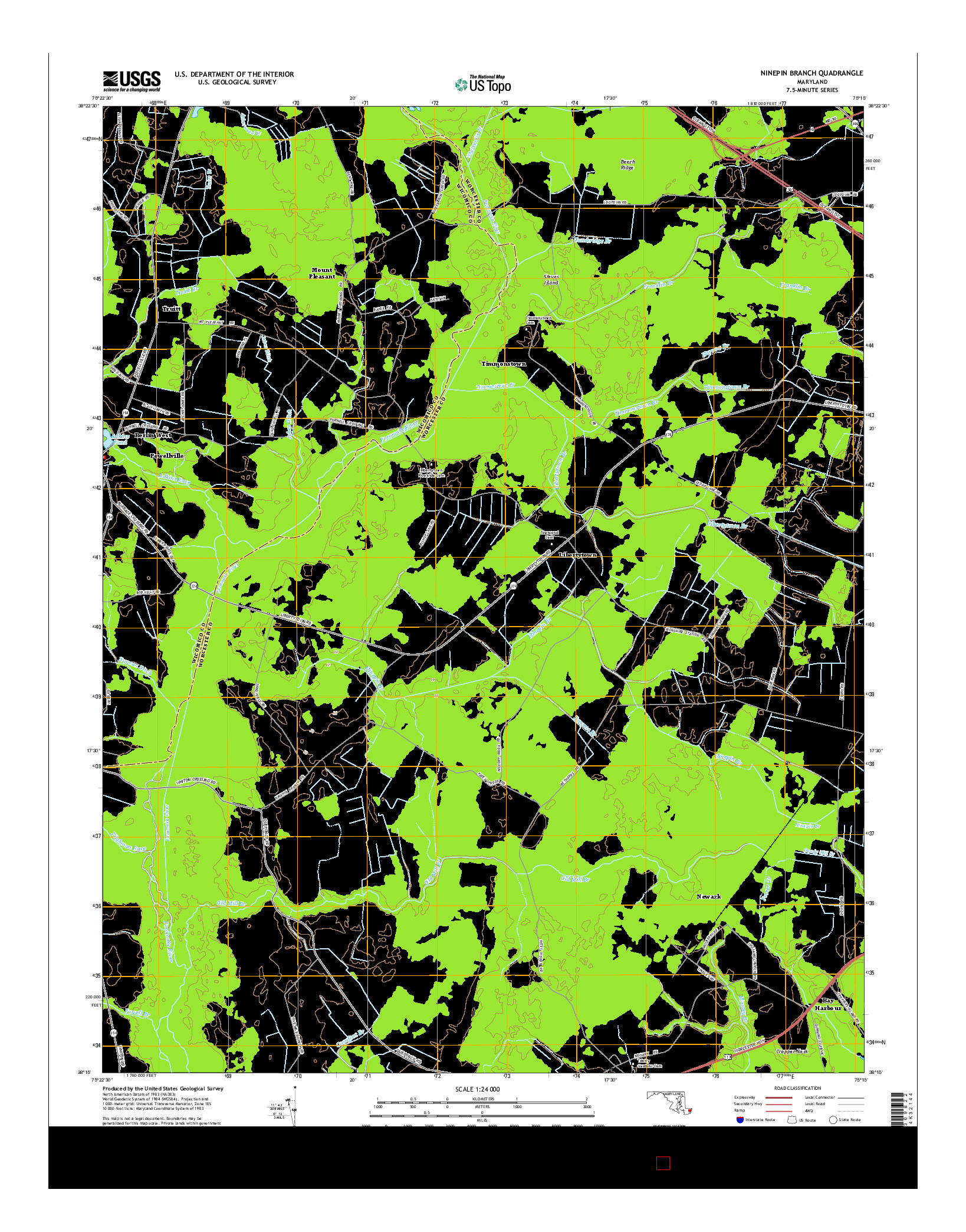 USGS US TOPO 7.5-MINUTE MAP FOR NINEPIN BRANCH, MD 2014