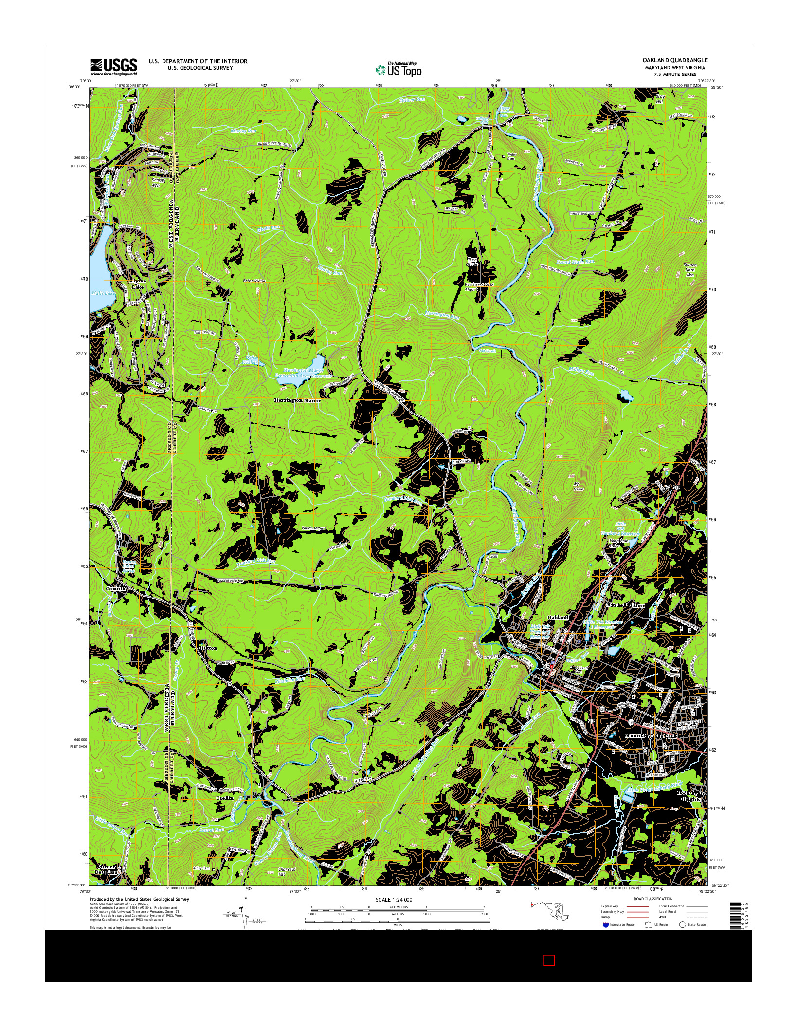 USGS US TOPO 7.5-MINUTE MAP FOR OAKLAND, MD-WV 2014