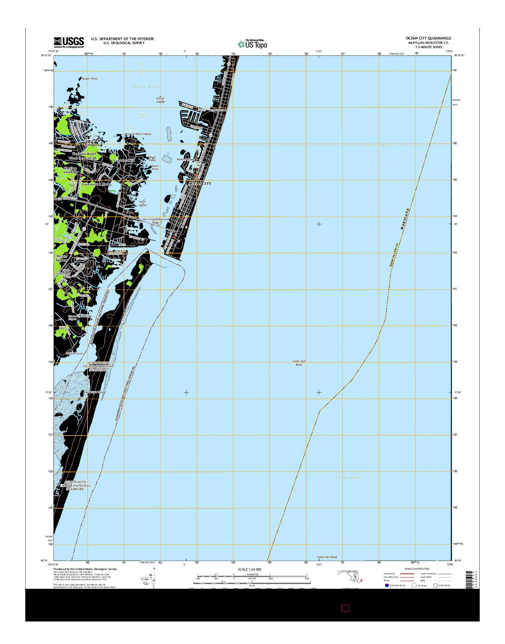 USGS US TOPO 7.5-MINUTE MAP FOR OCEAN CITY, MD 2014