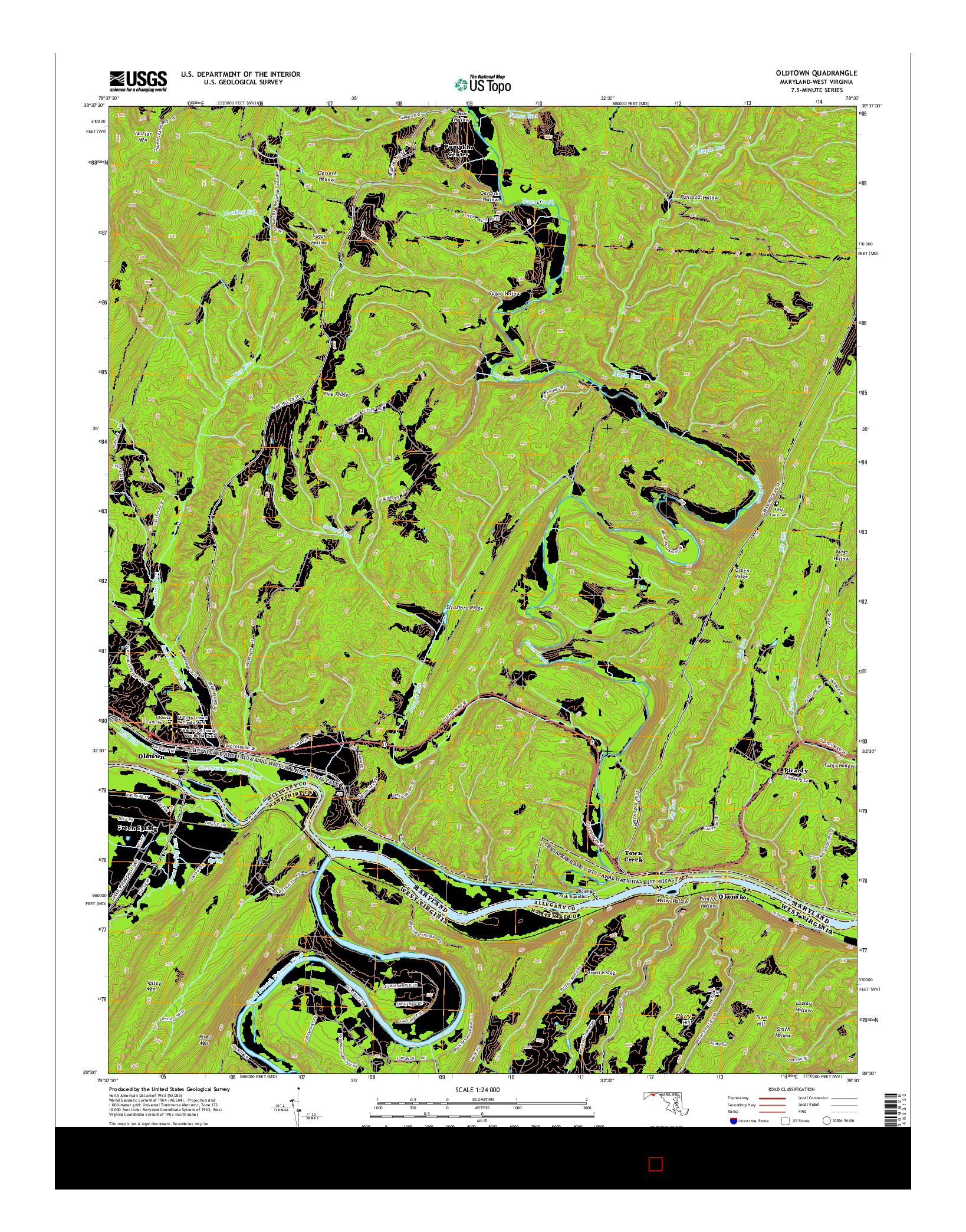 USGS US TOPO 7.5-MINUTE MAP FOR OLDTOWN, MD-WV 2014
