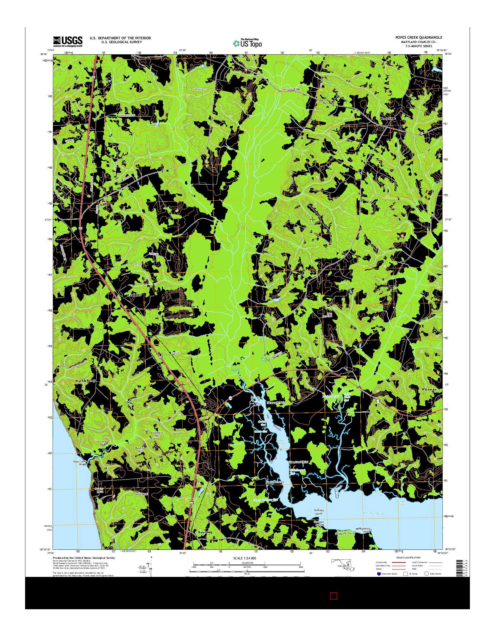 USGS US TOPO 7.5-MINUTE MAP FOR POPES CREEK, MD 2014