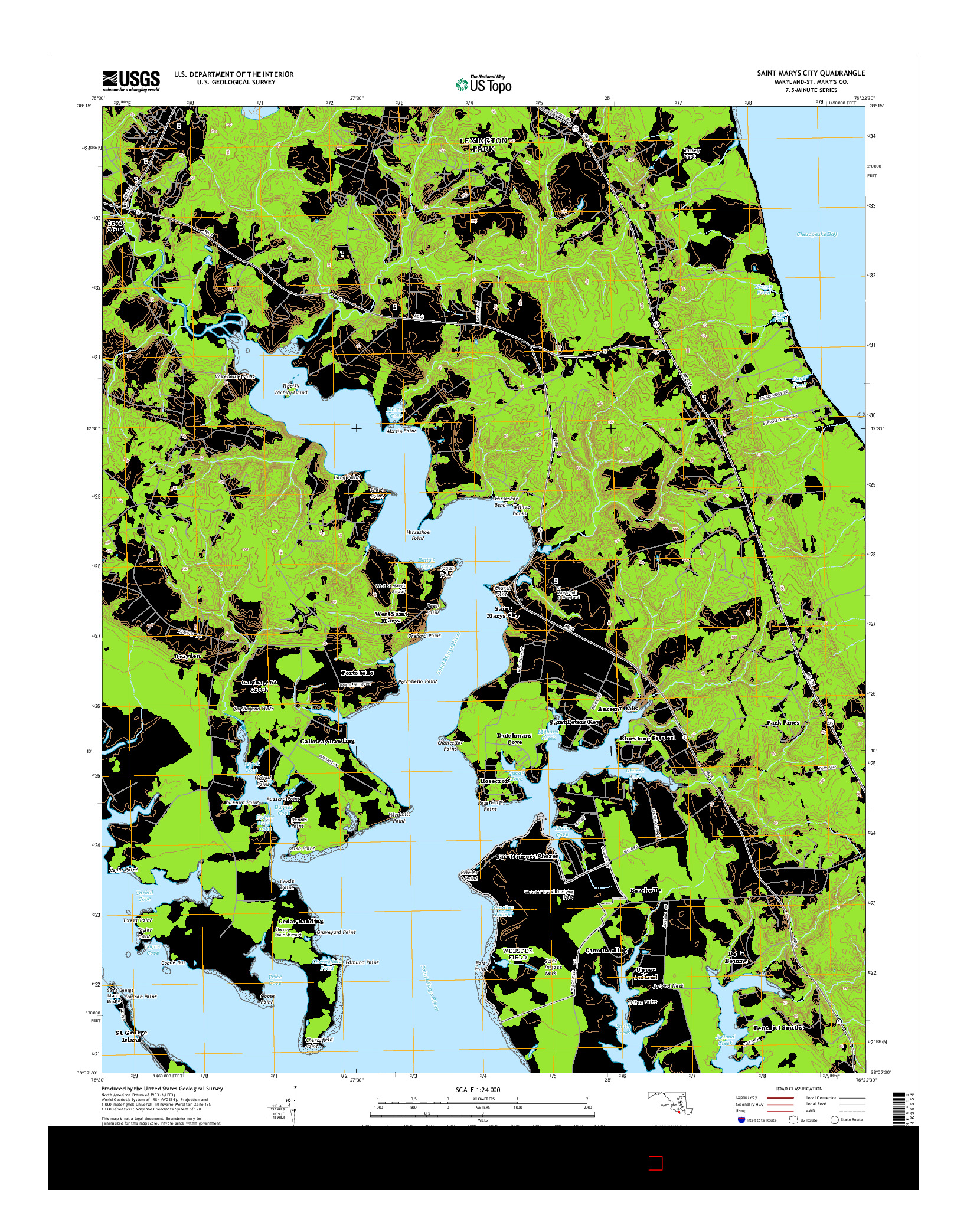 USGS US TOPO 7.5-MINUTE MAP FOR SAINT MARYS CITY, MD 2014