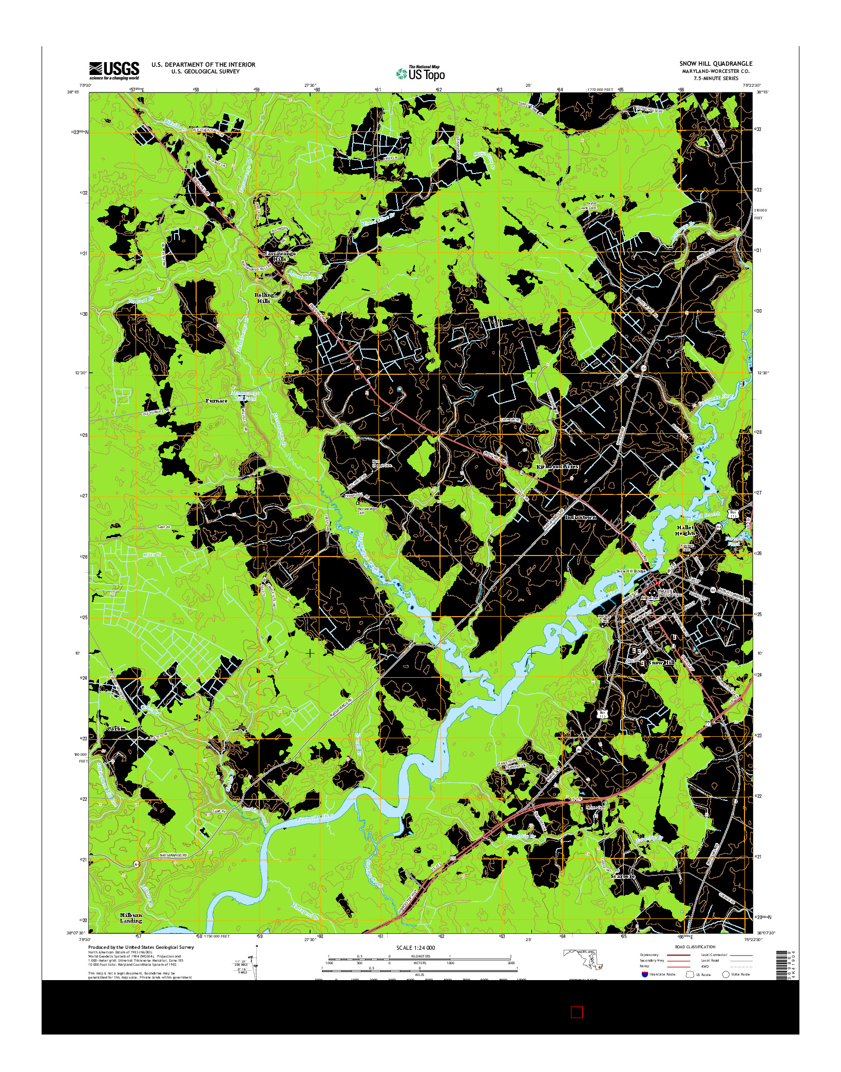 USGS US TOPO 7.5-MINUTE MAP FOR SNOW HILL, MD 2014
