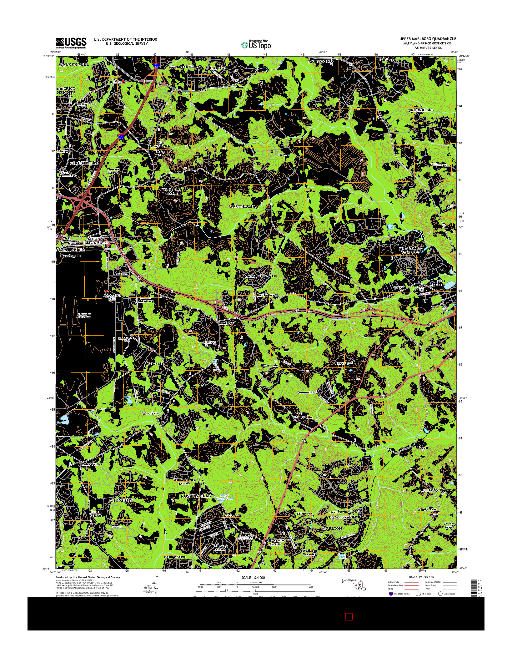 USGS US TOPO 7.5-MINUTE MAP FOR UPPER MARLBORO, MD 2014