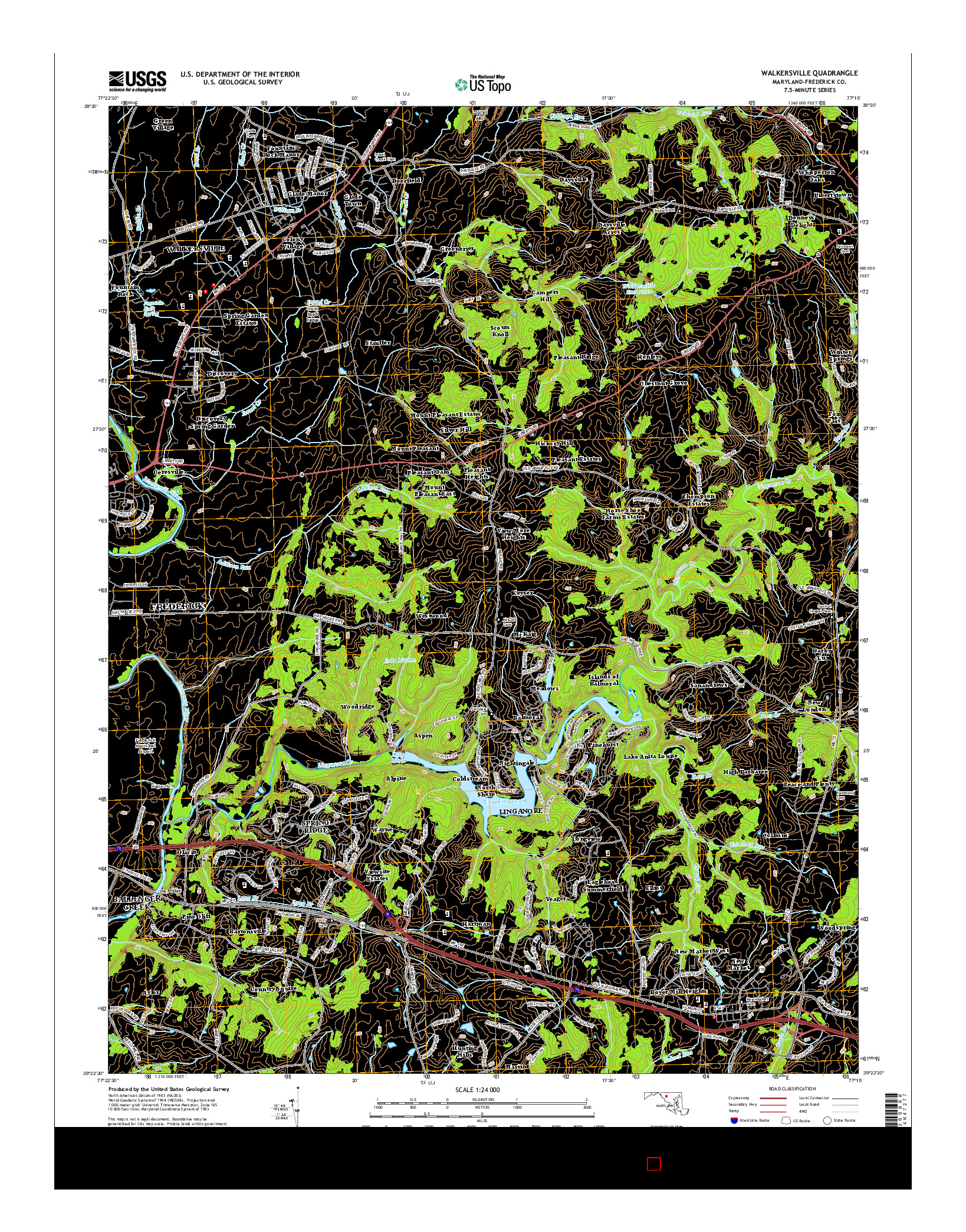 USGS US TOPO 7.5-MINUTE MAP FOR WALKERSVILLE, MD 2014