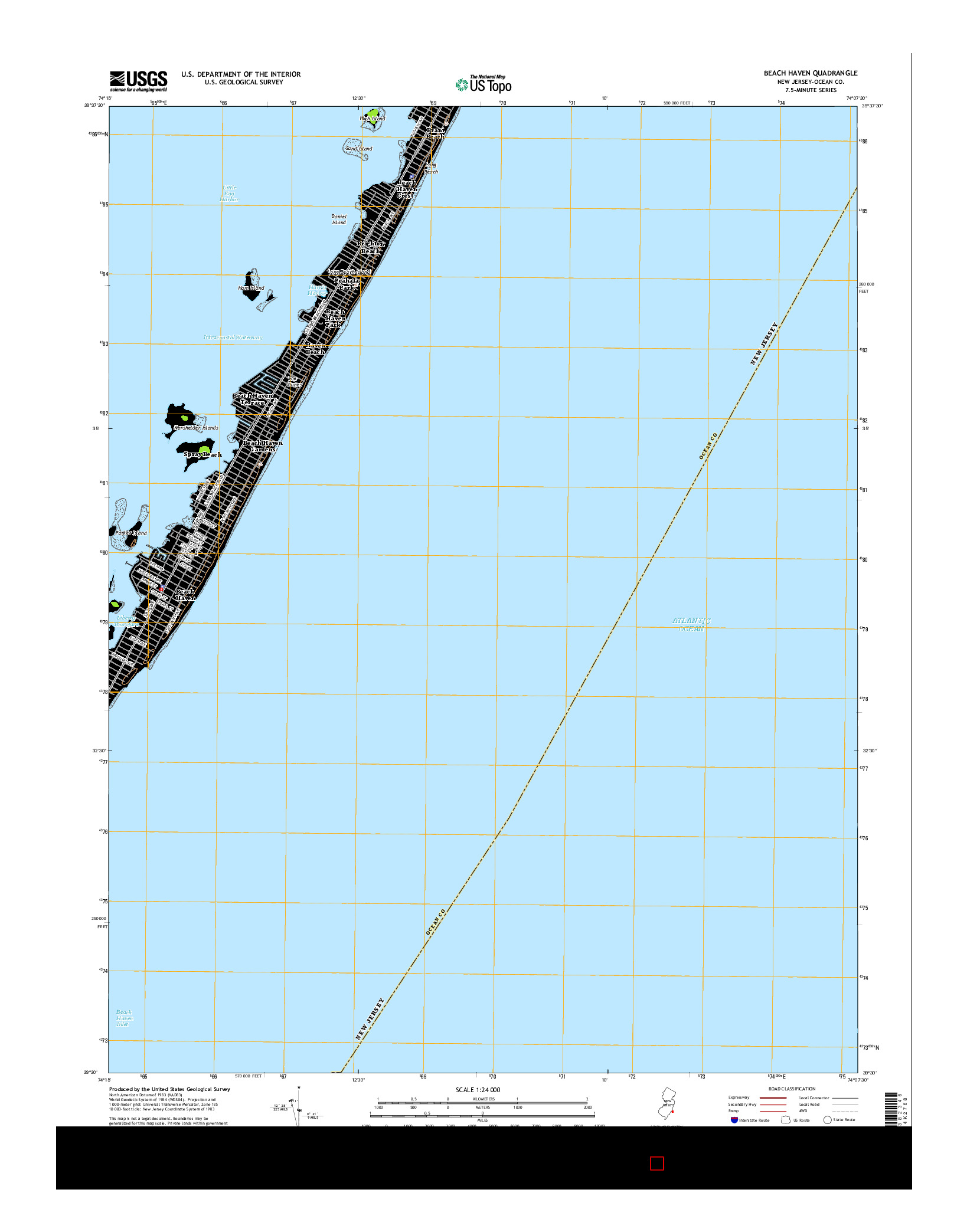 USGS US TOPO 7.5-MINUTE MAP FOR BEACH HAVEN, NJ 2014