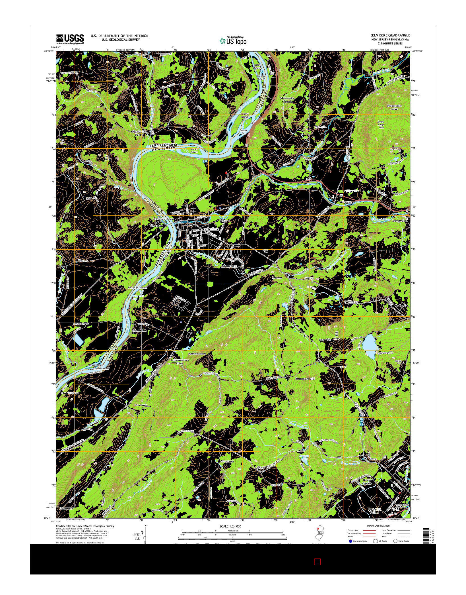 USGS US TOPO 7.5-MINUTE MAP FOR BELVIDERE, NJ-PA 2014