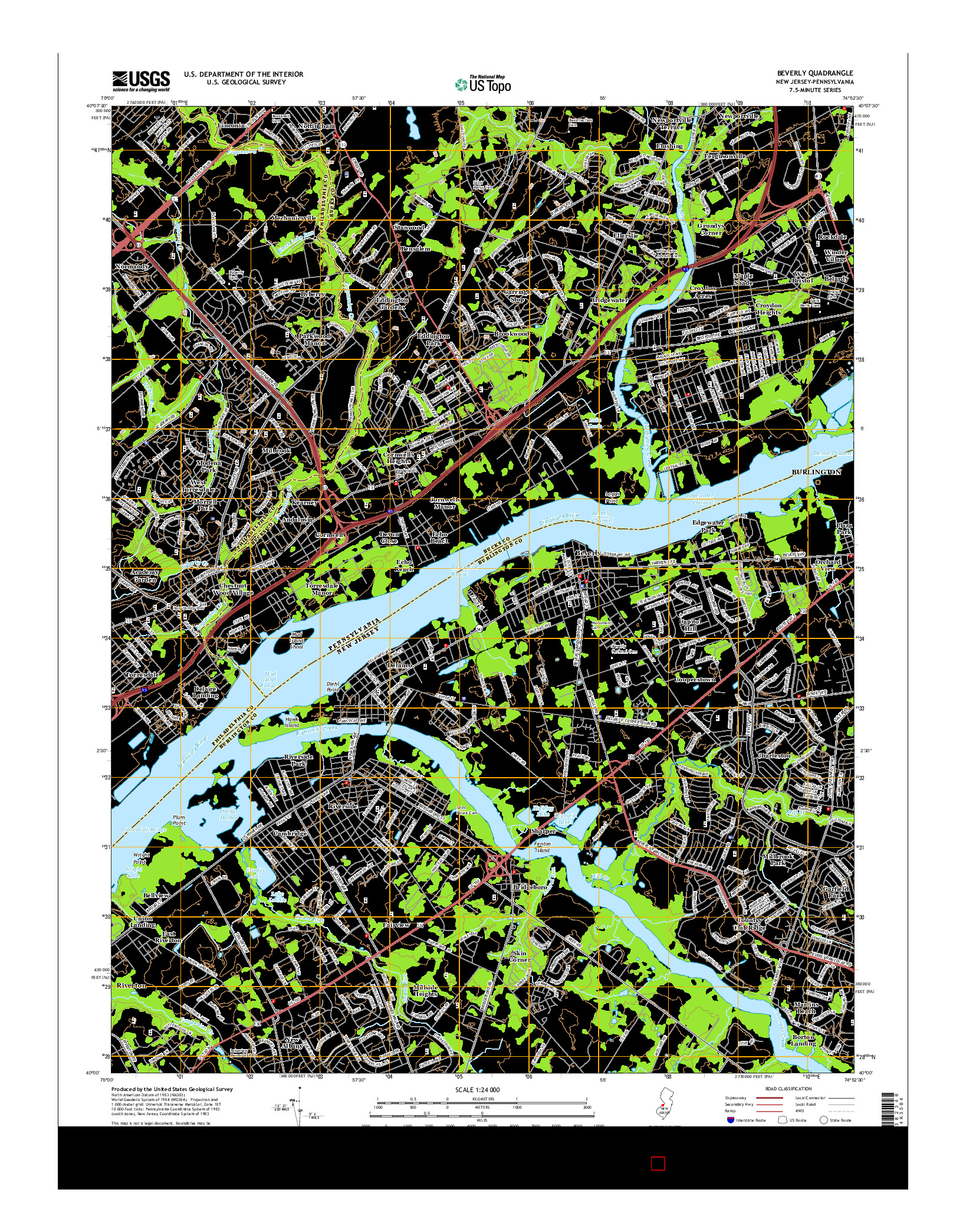 USGS US TOPO 7.5-MINUTE MAP FOR BEVERLY, NJ-PA 2014