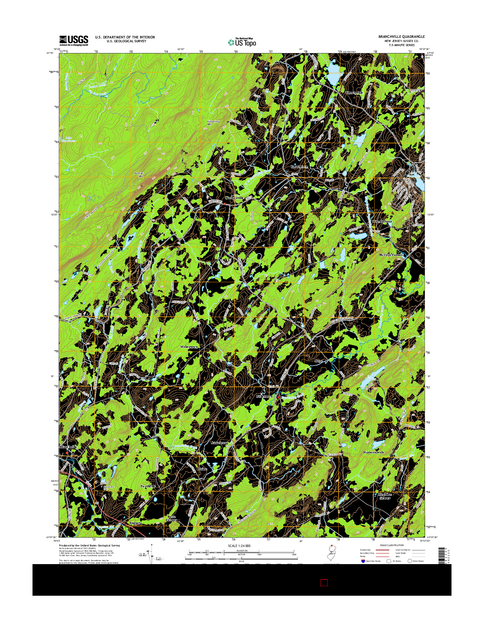 USGS US TOPO 7.5-MINUTE MAP FOR BRANCHVILLE, NJ 2014