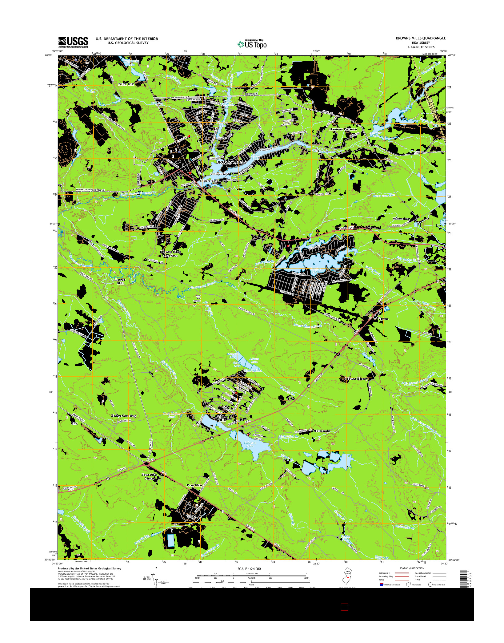 USGS US TOPO 7.5-MINUTE MAP FOR BROWNS MILLS, NJ 2014