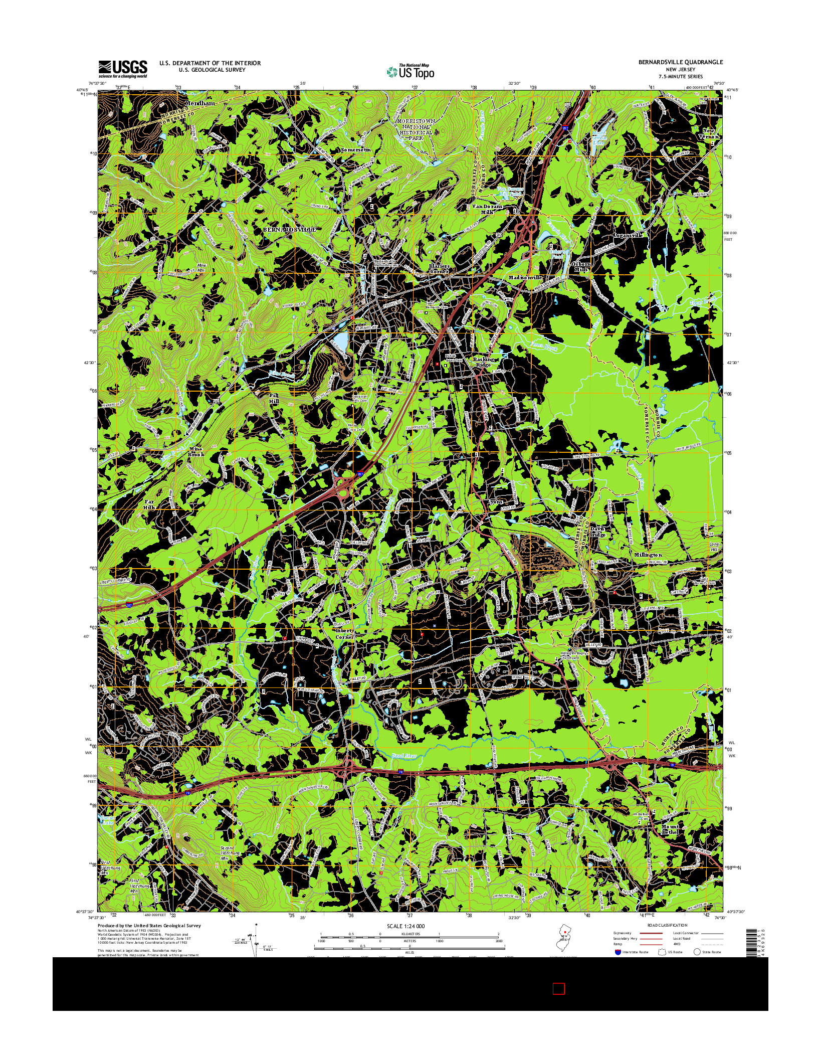 USGS US TOPO 7.5-MINUTE MAP FOR BERNARDSVILLE, NJ 2014