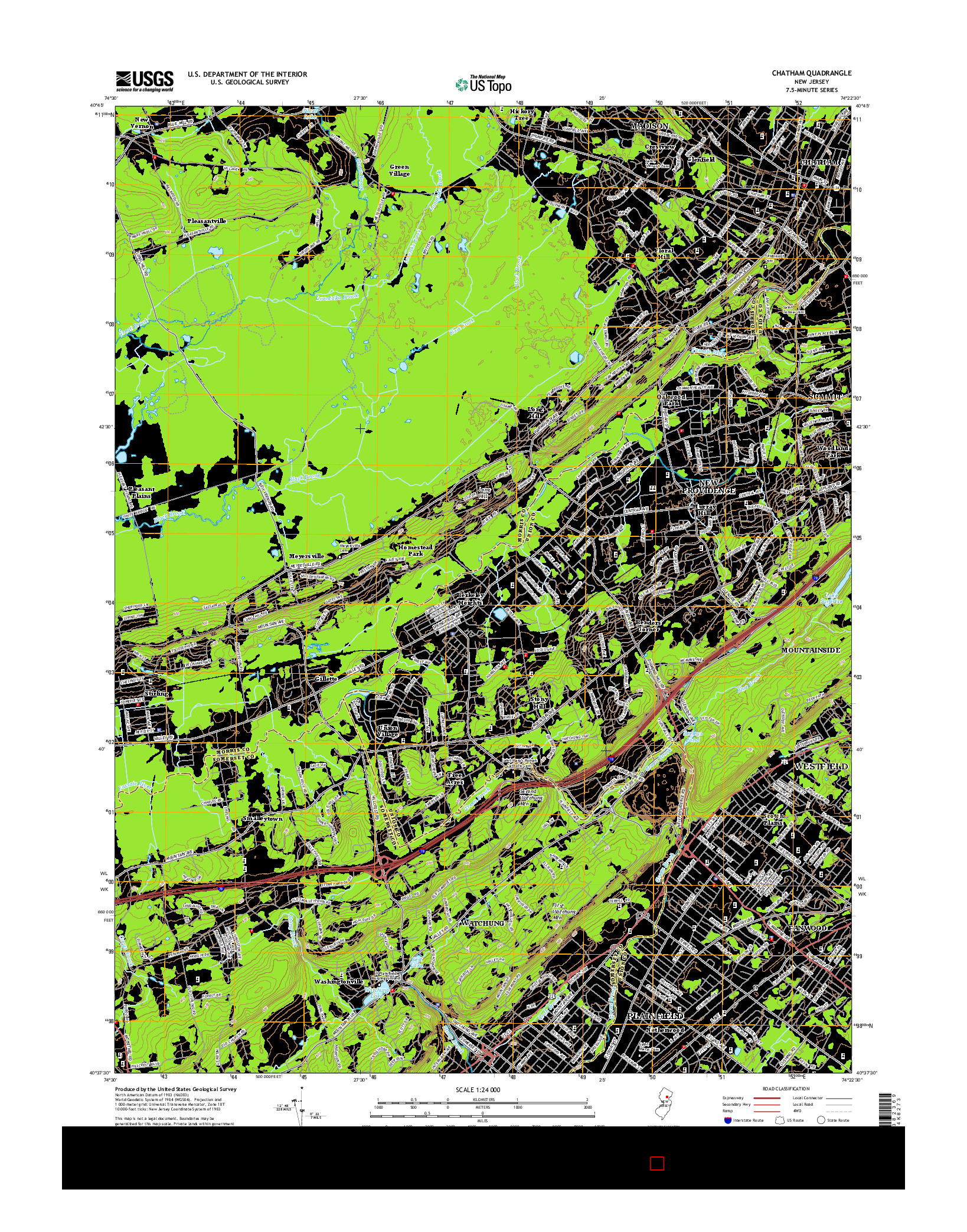 USGS US TOPO 7.5-MINUTE MAP FOR CHATHAM, NJ 2014