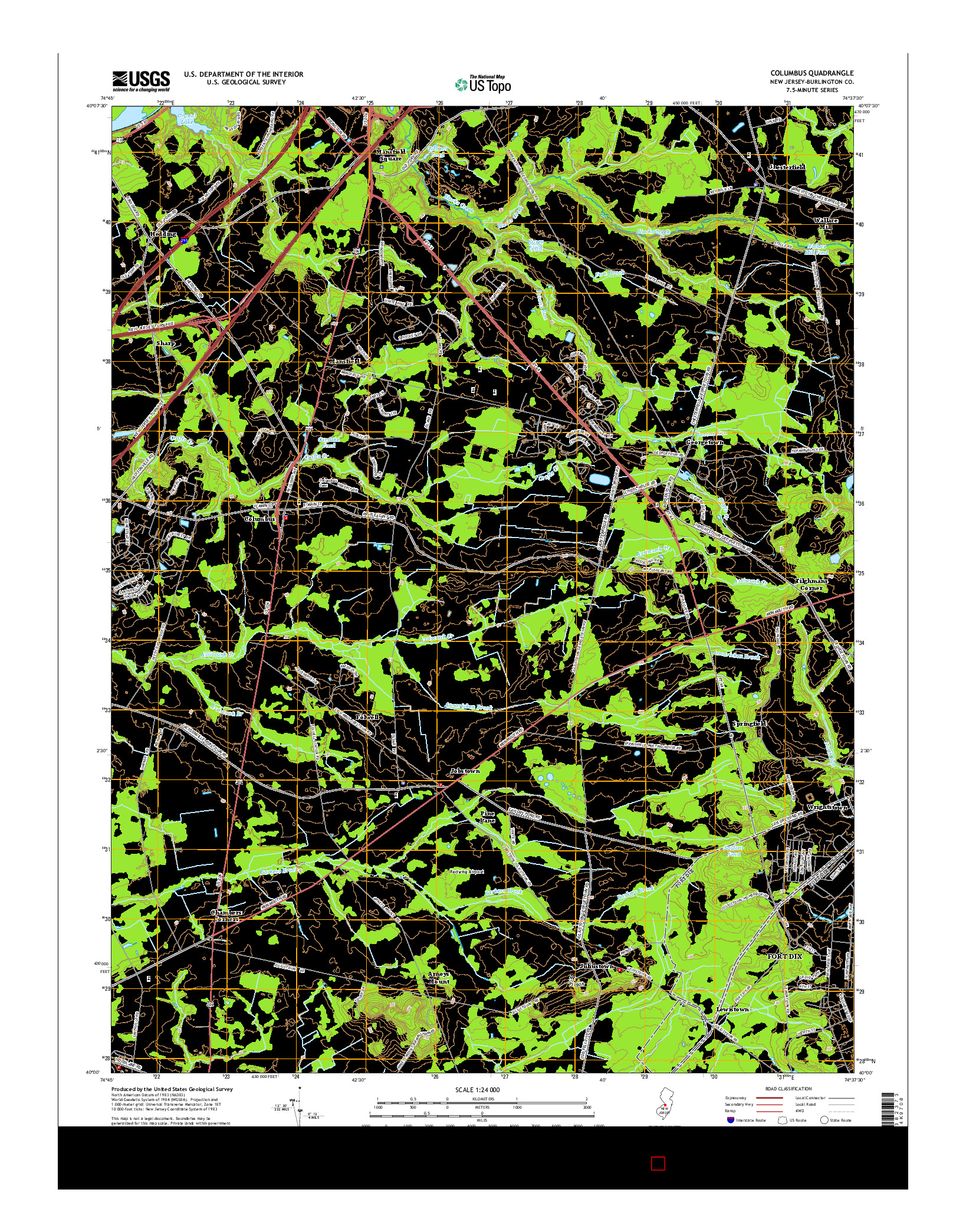 USGS US TOPO 7.5-MINUTE MAP FOR COLUMBUS, NJ 2014