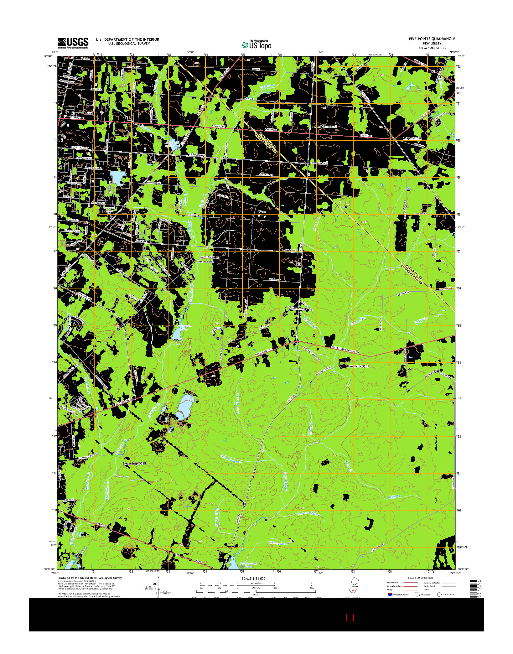 USGS US TOPO 7.5-MINUTE MAP FOR FIVE POINTS, NJ 2014