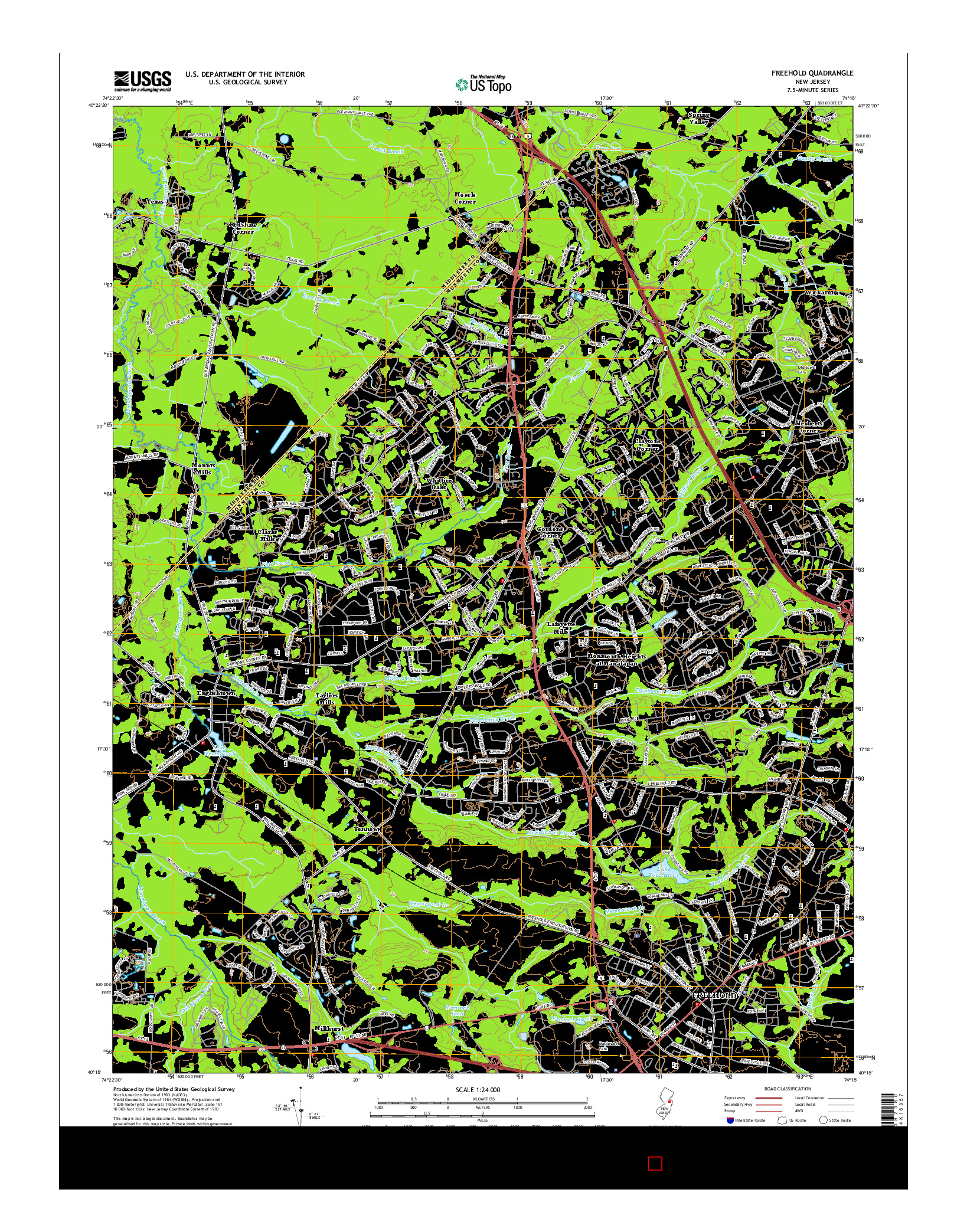 USGS US TOPO 7.5-MINUTE MAP FOR FREEHOLD, NJ 2014