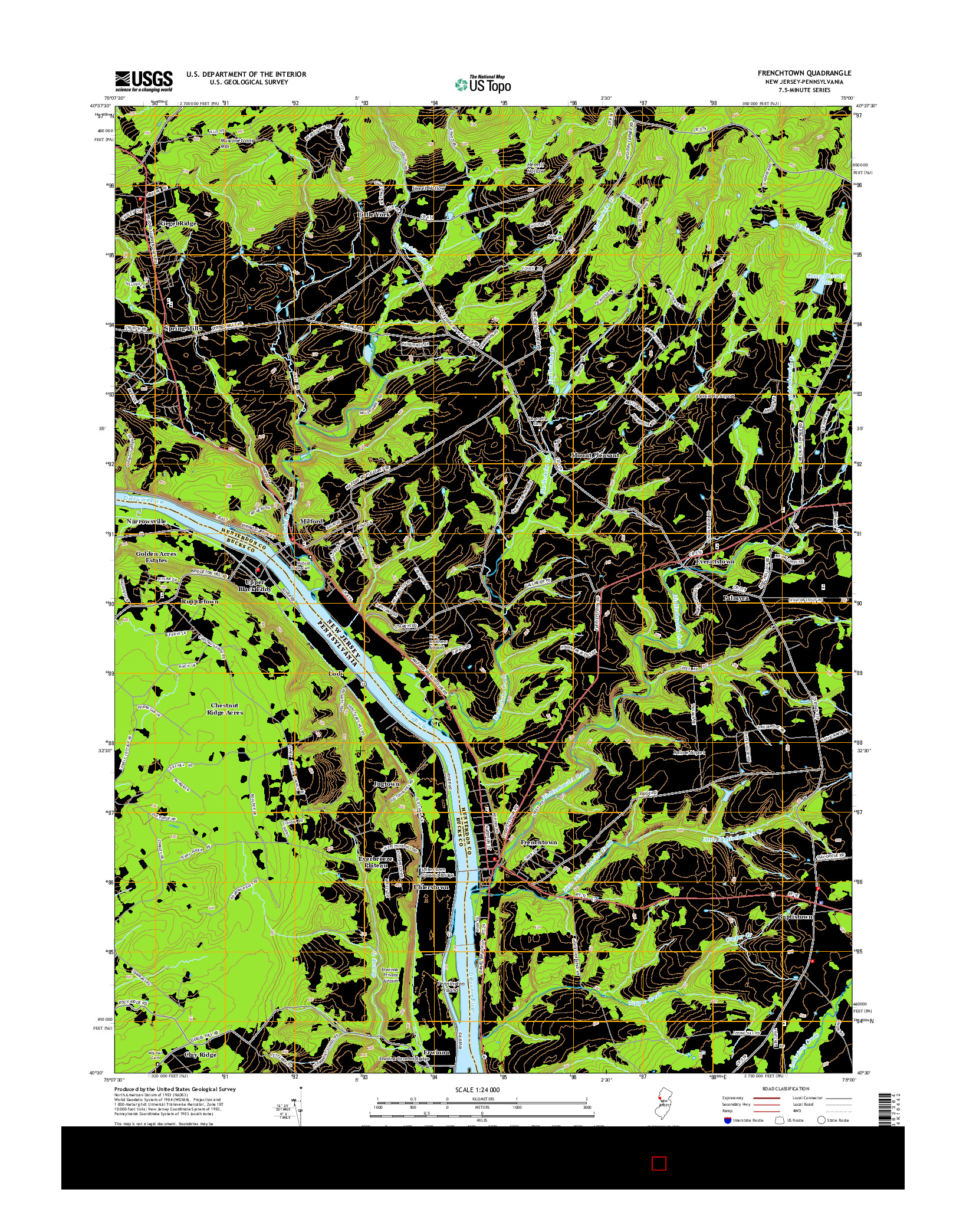 USGS US TOPO 7.5-MINUTE MAP FOR FRENCHTOWN, NJ-PA 2014