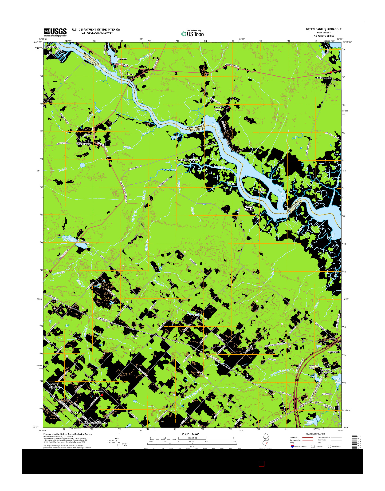 USGS US TOPO 7.5-MINUTE MAP FOR GREEN BANK, NJ 2014